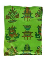 Khata - Écharpe tibétaine de salutations et de prières avec symboles auspicieux, vert, 140 x 29 cm