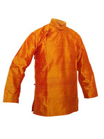 Camicia Tibetana Tradizionale in Seta Grezza, Arancione