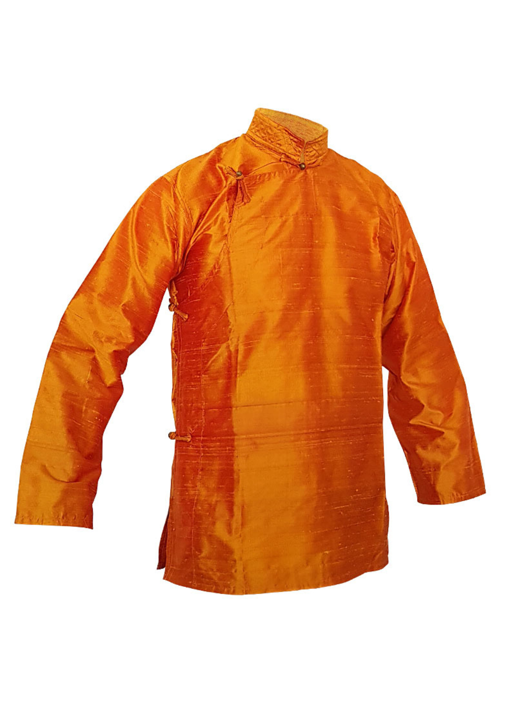 Traditional Tibetan Raw Silk Shirt, Orange