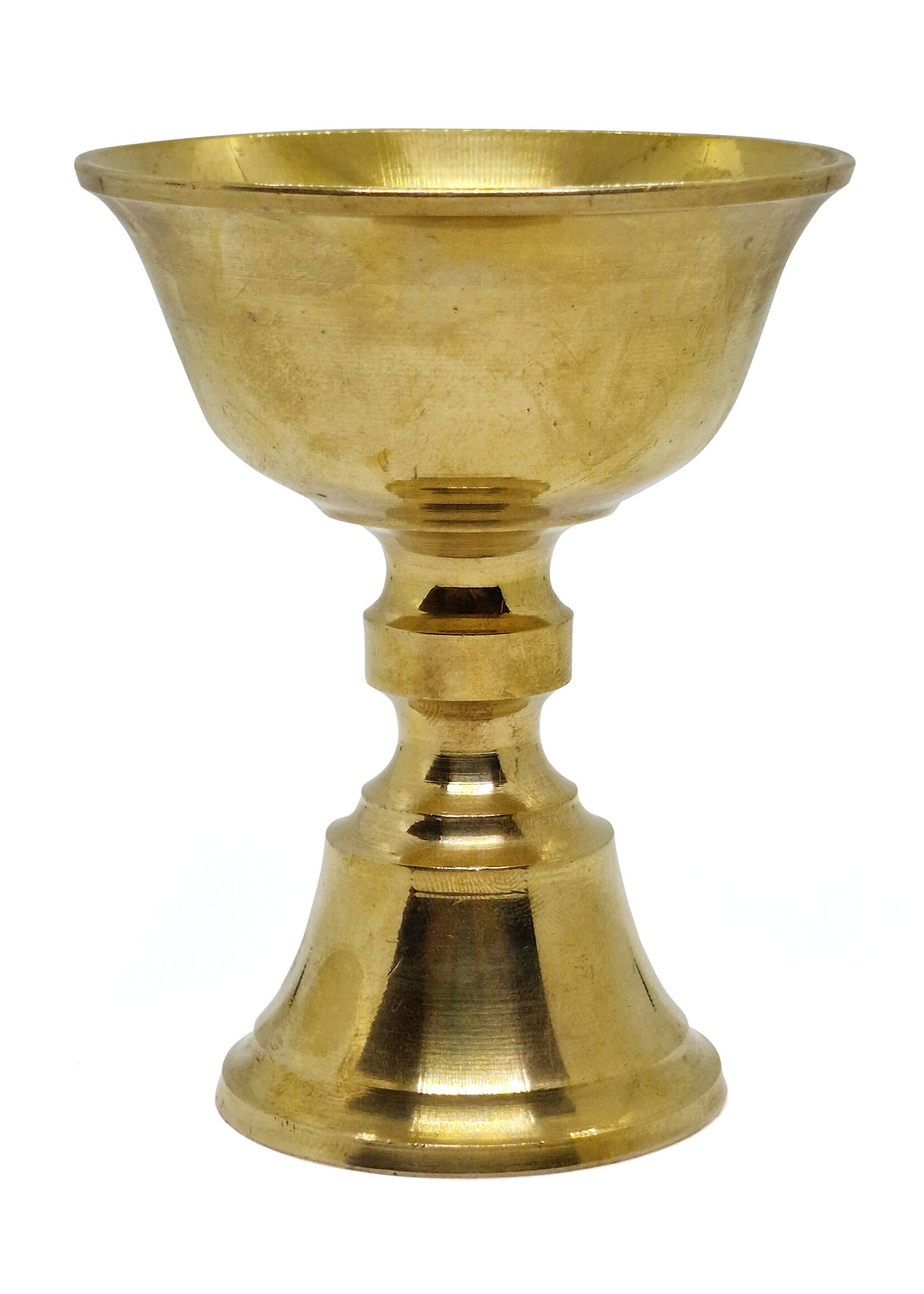 Tibetan Butter Lamp in Brass, Handcrafted Ritual Light, 9.5 cm