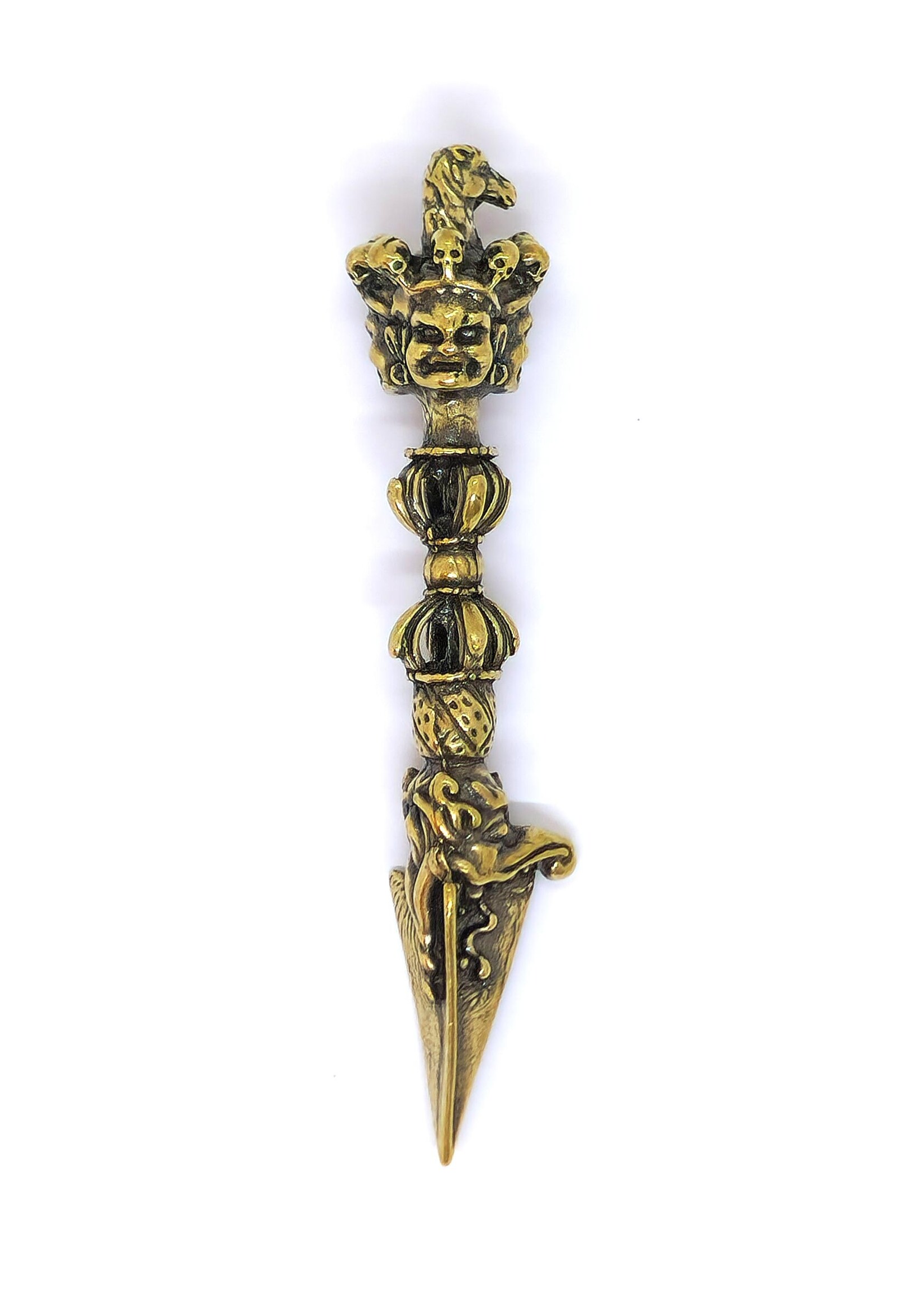 Phurba Dorje Tibétain – Dague Rituelle en Cuivre, 9.5 cm