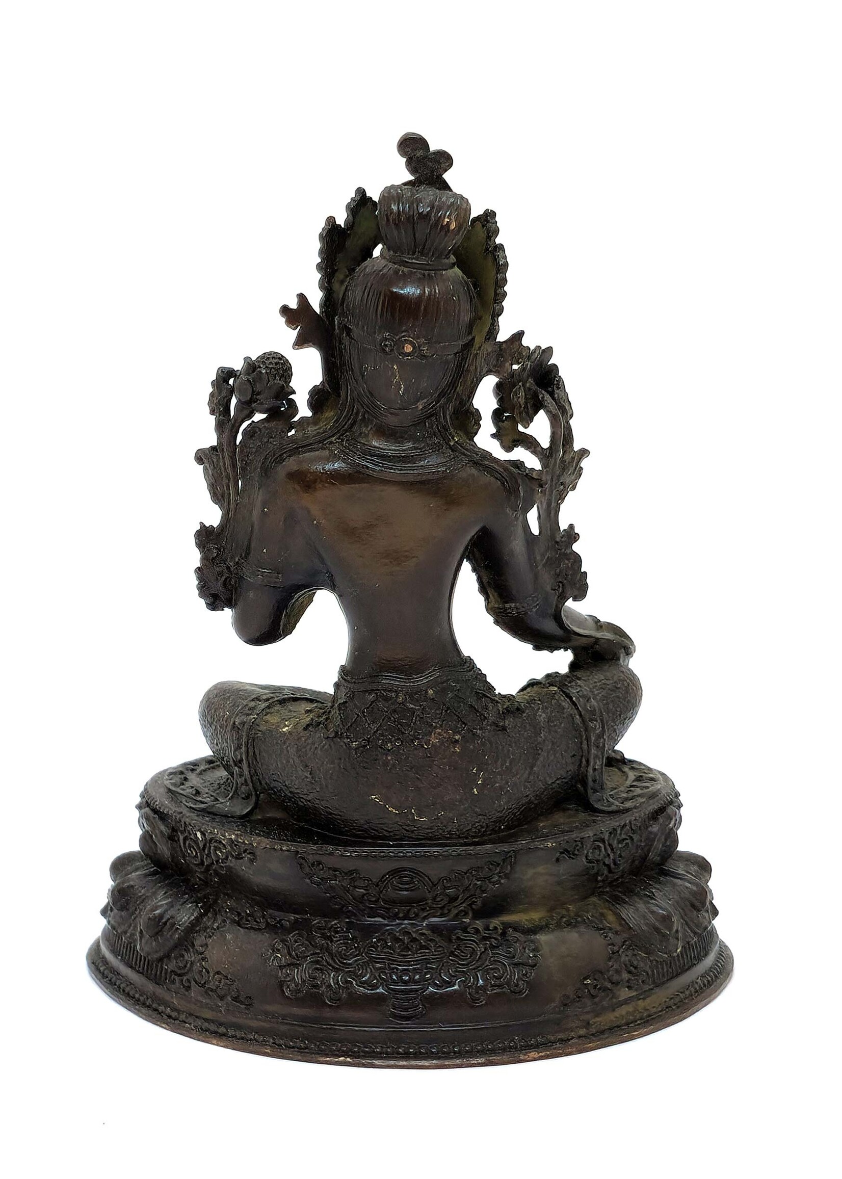 Statue Tibétaine de Tara Verte – Déesse de la Compassion en Cuivre, 9.5 cm