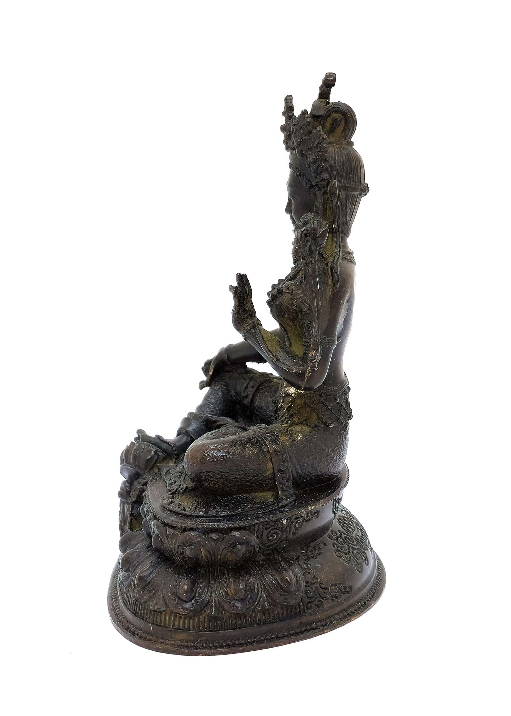 Tibetische Grüne Tara Statue aus Kupfer, Symbol für Schutz und Mitgefühl, 9.5 cm