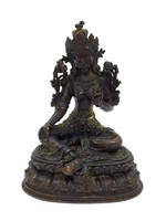 Tibetan Green Tara Statue, Copper Figurine of the Goddess of Compassion, 9.5 cm