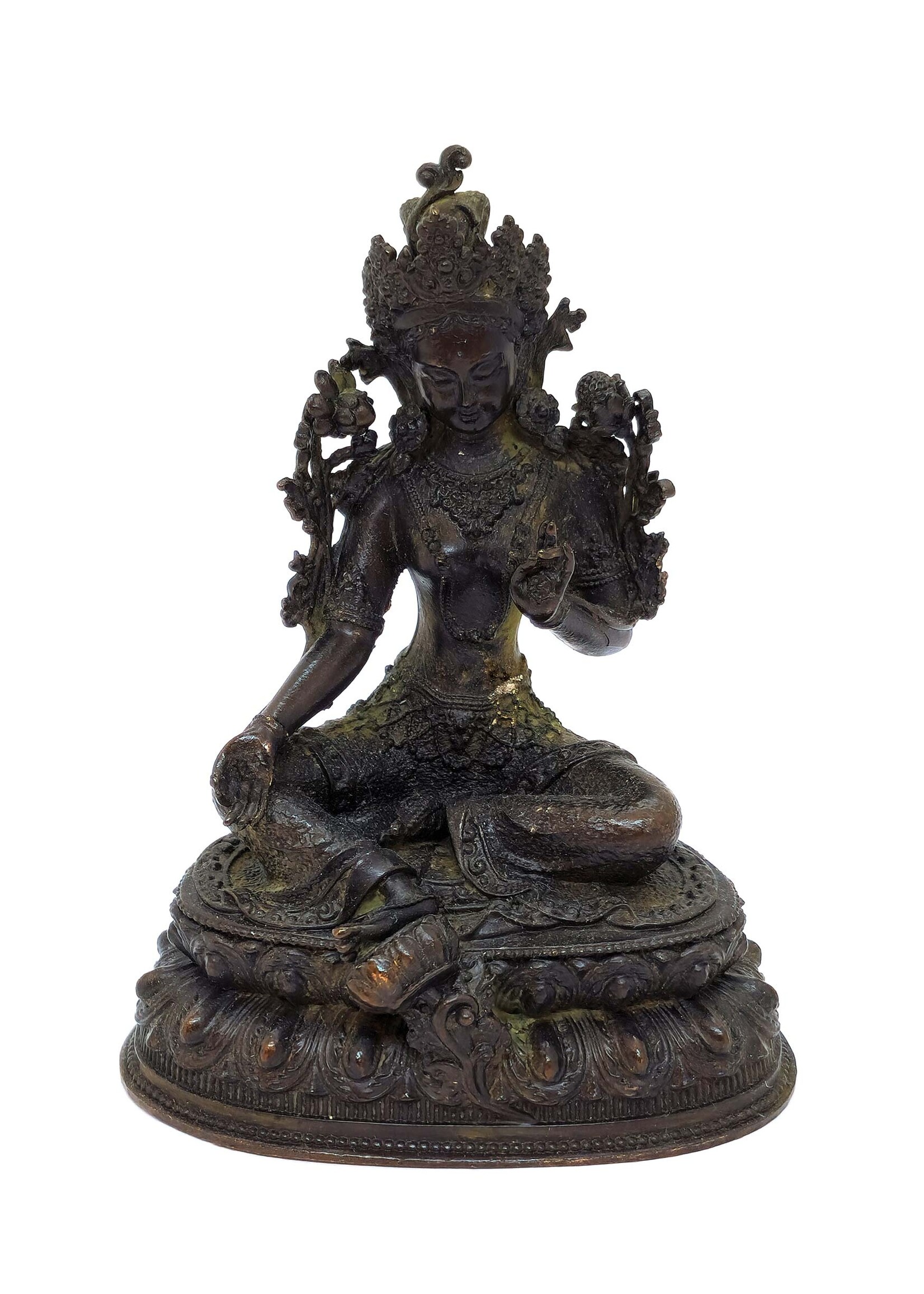 Statua Tibetana di Tara Verde – Dea della Compassione in Rame, 9,5 cm