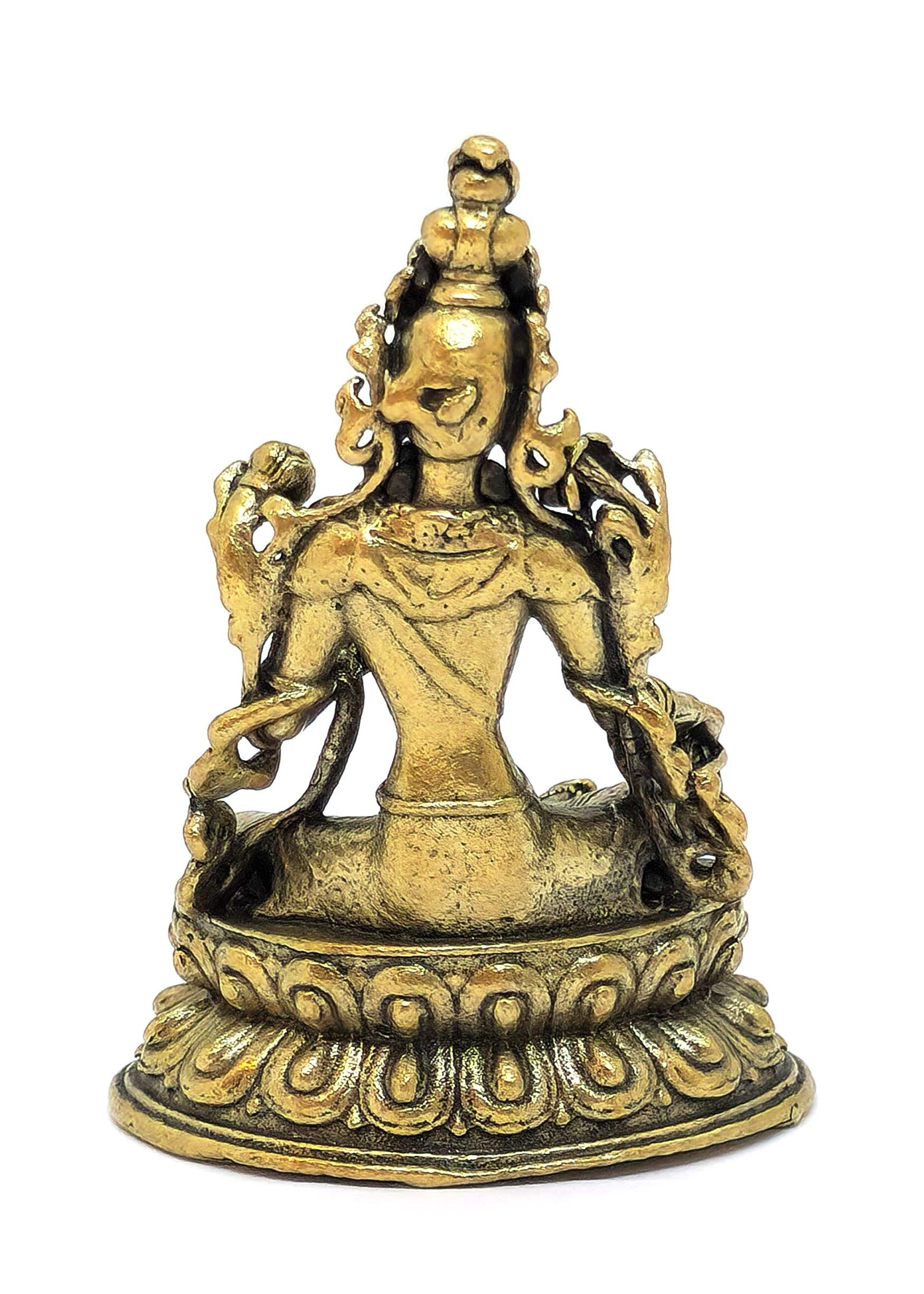 Kleine Grüne Tara Statue aus Messing, Symbol weiblicher Weisheit, Schutz und Mitgefühl, 5 cm