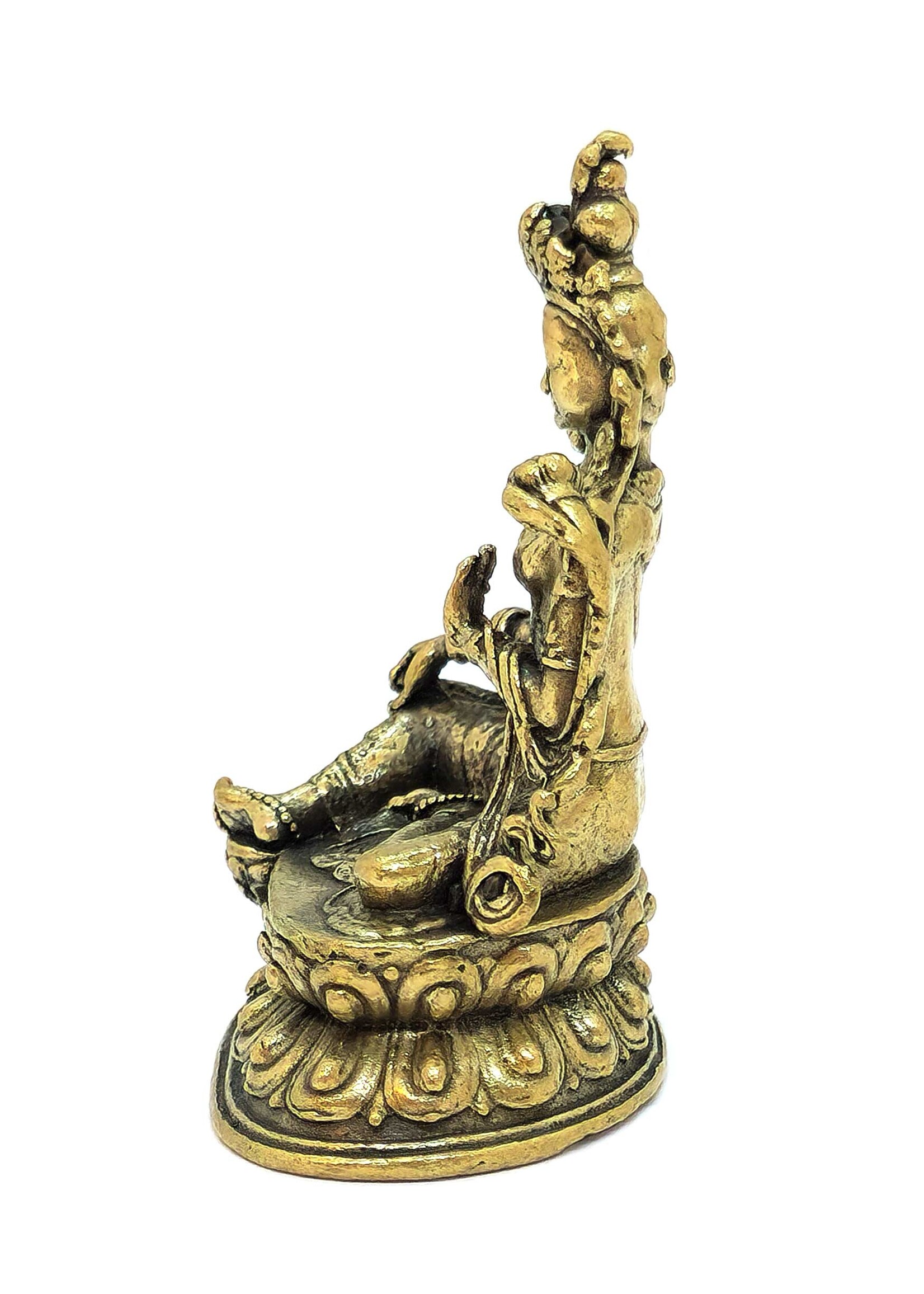 Kleine Grüne Tara Statue aus Messing, Symbol weiblicher Weisheit, Schutz und Mitgefühl, 5 cm