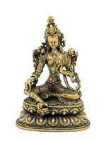 Kleine Grüne Tara Statue aus Messing, Symbol weiblicher Weisheit, Schutz und Mitgefühl, 5 cm