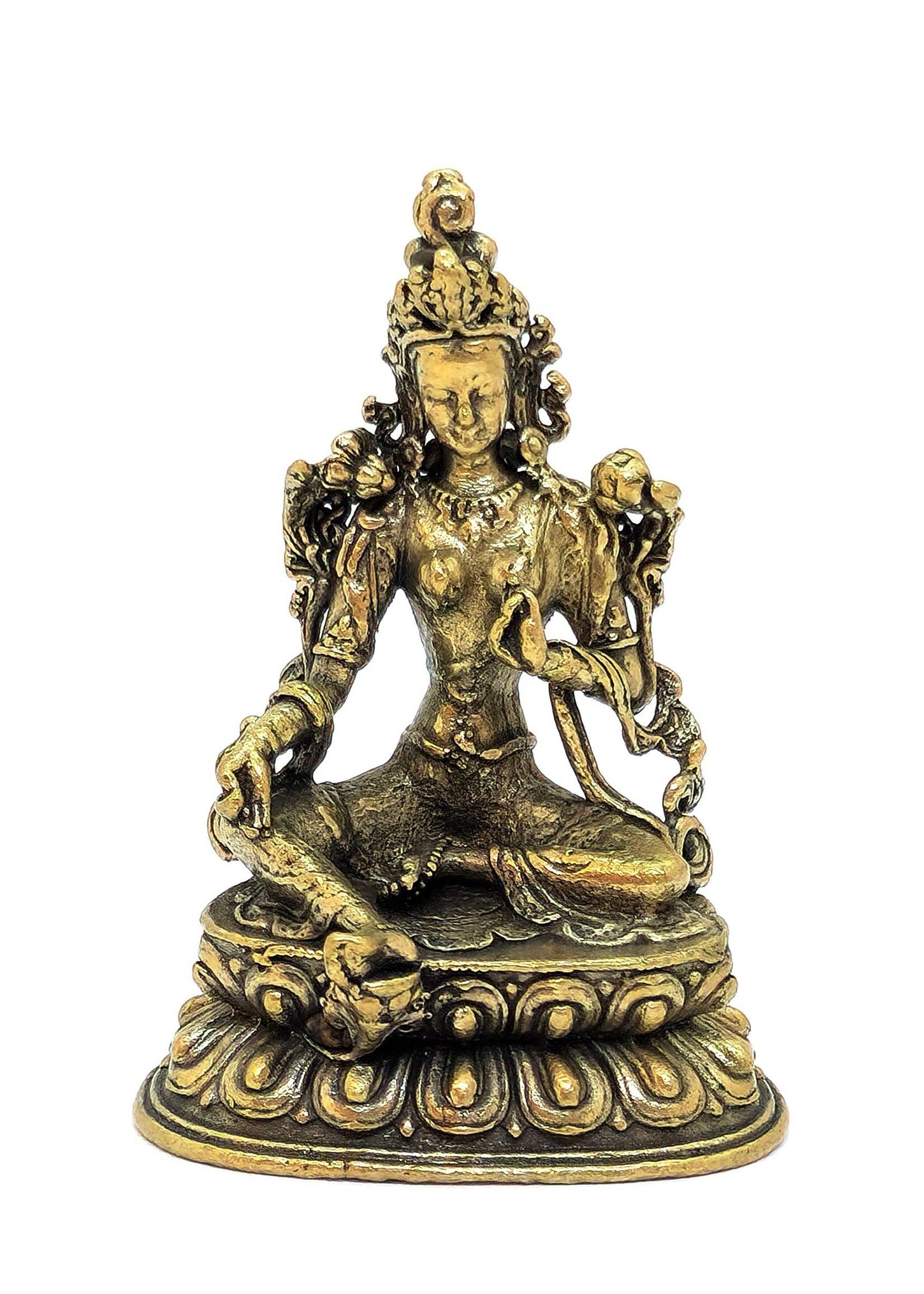 Small Green Tara Statue, Symbol of Feminine Wisdom, Protection & Compassion, 5 cm