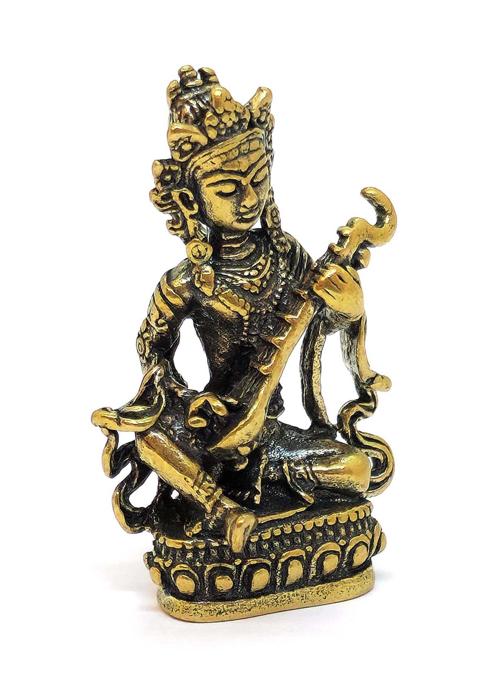 Mini Yangchenma Saraswati Copper Statue. Symbol of Wisdom, Music and Inspiration, 4cm