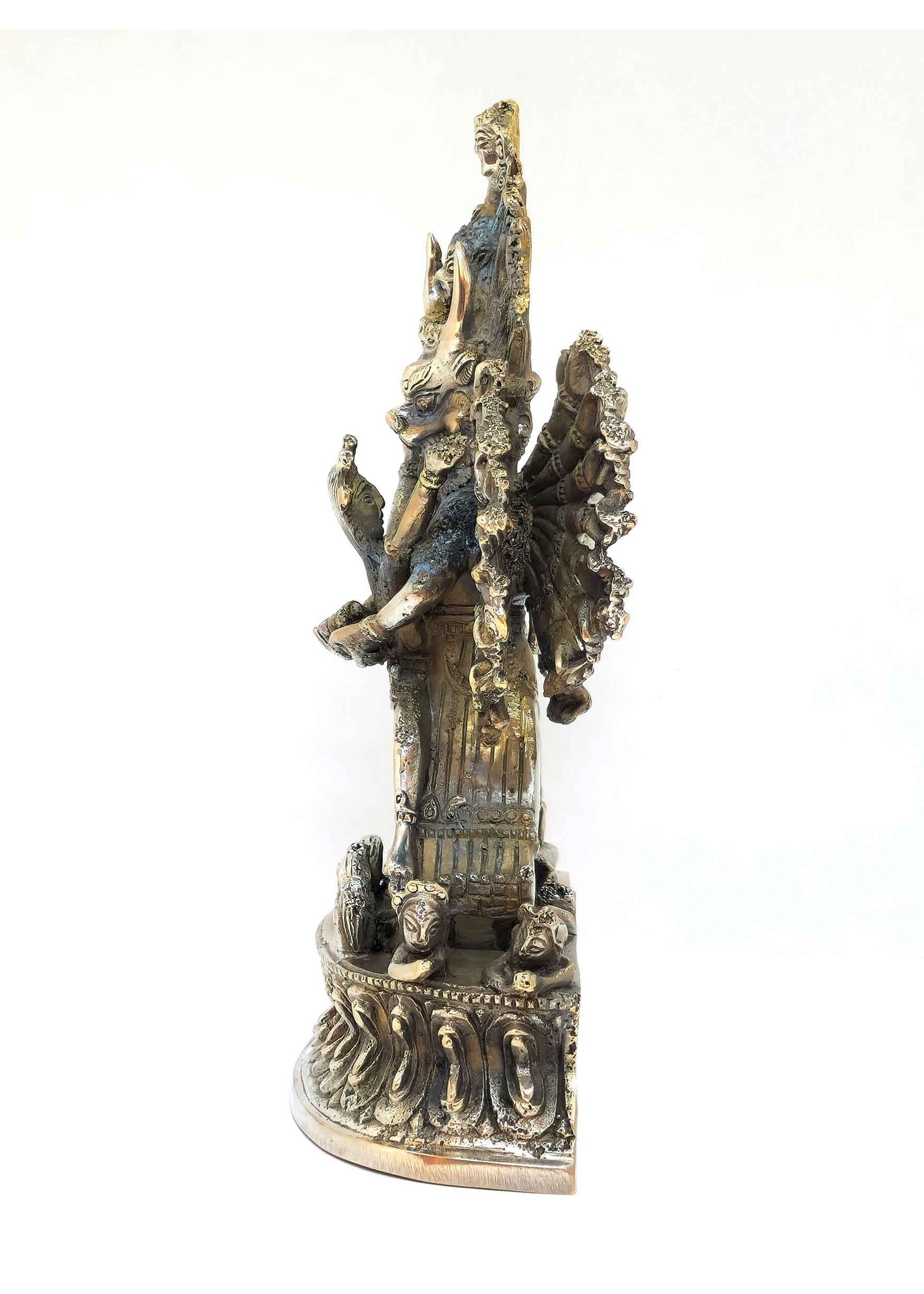 Tibetische Shinjé Shed Yab-Yum Statue aus Messing und Kupfer, Yamantaka und Vajravārāhī in Vereinigung, 17.5cm