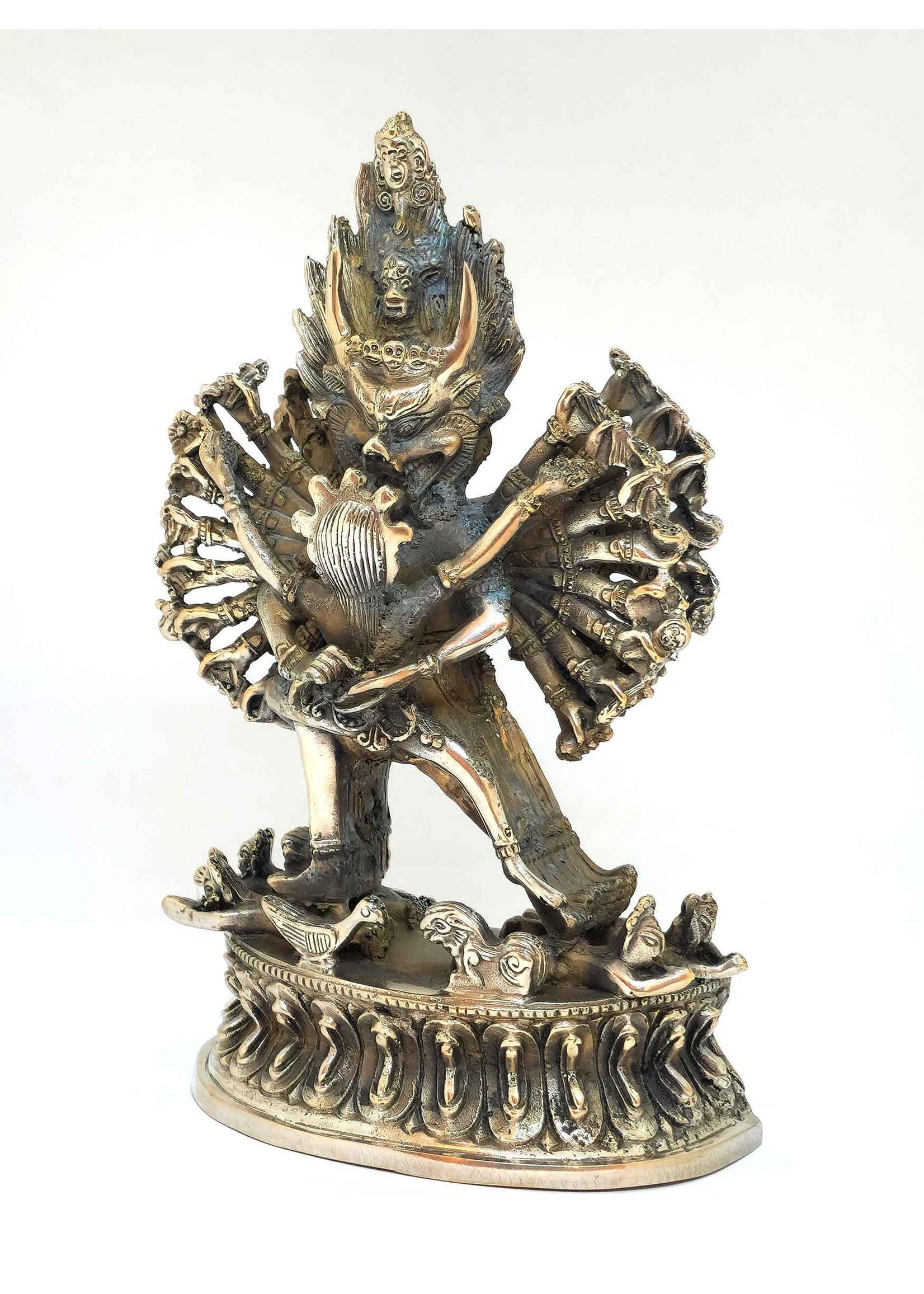 Statua tibetana Shinjé Shed Yab-Yum – Yamantaka e Vajravārāhī in unione, 17,5cm