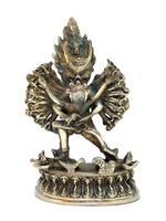 Tibetische Shinjé Shed Yab-Yum Statue aus Messing und Kupfer, Yamantaka und Vajravārāhī in Vereinigung, 17.5cm