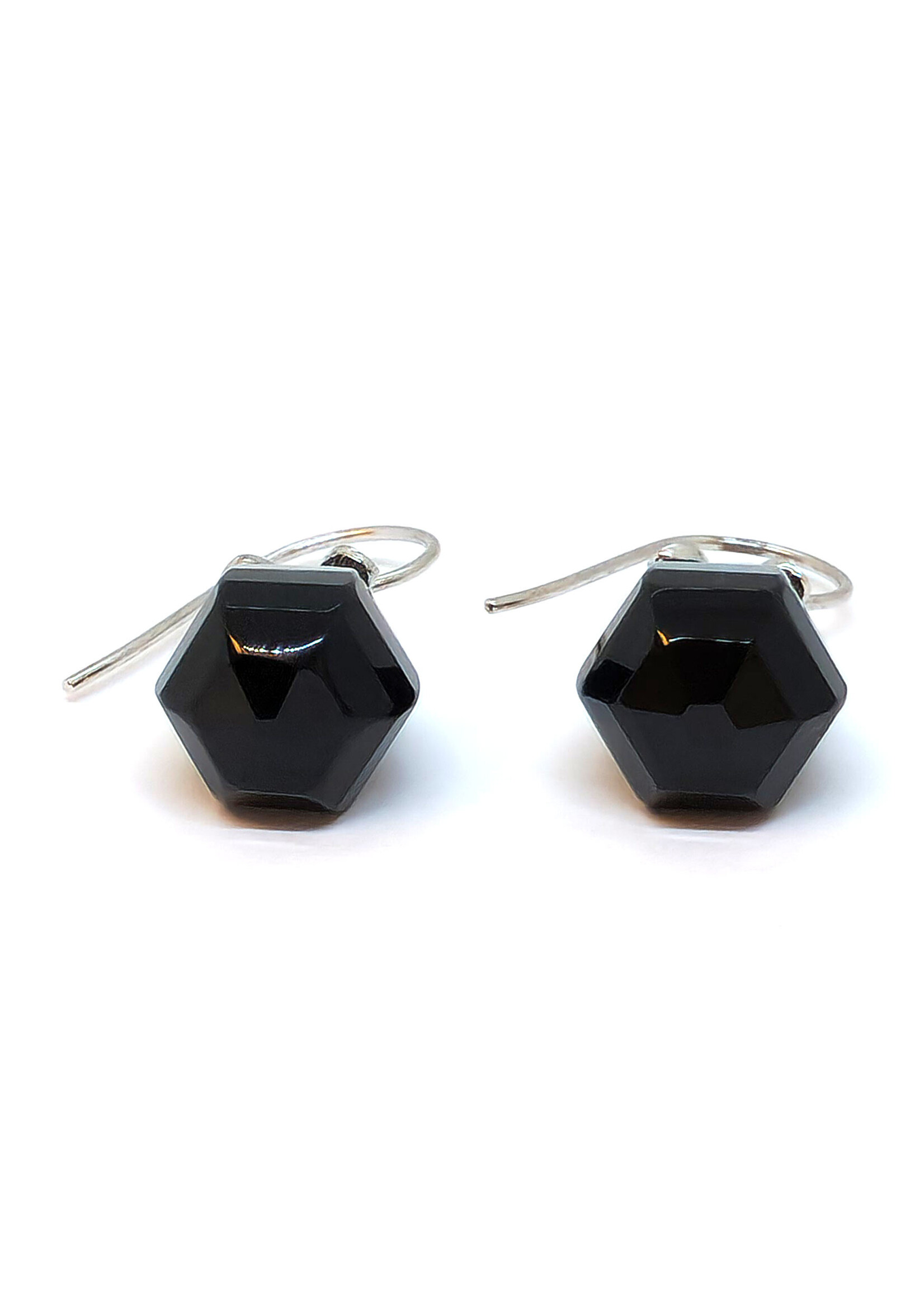 Onyx Ohrhänger mit Blume aus rhodiniertem 925 Silber