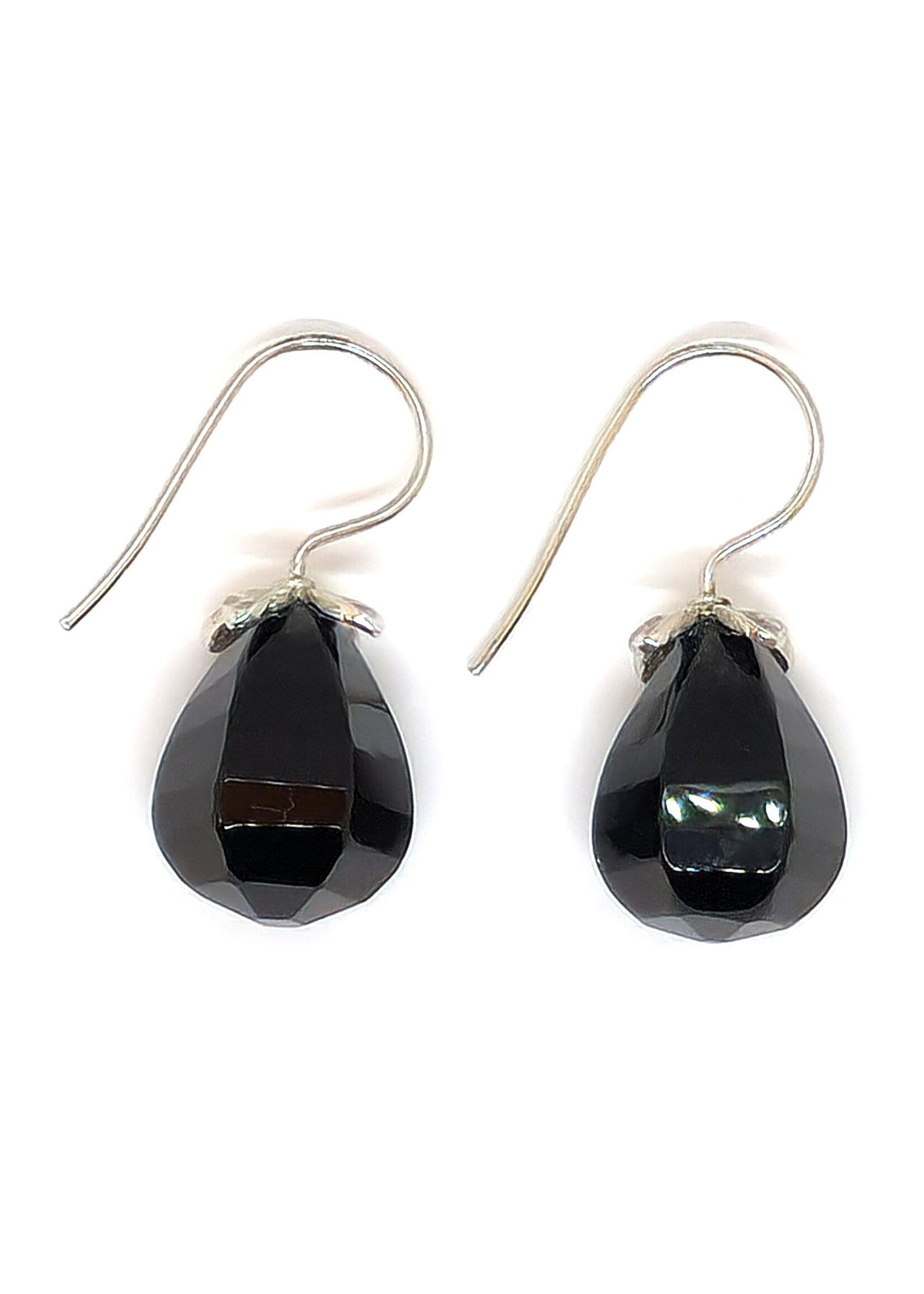 Boucles d’oreilles en onyx avec fleur en argent 925 rhodié