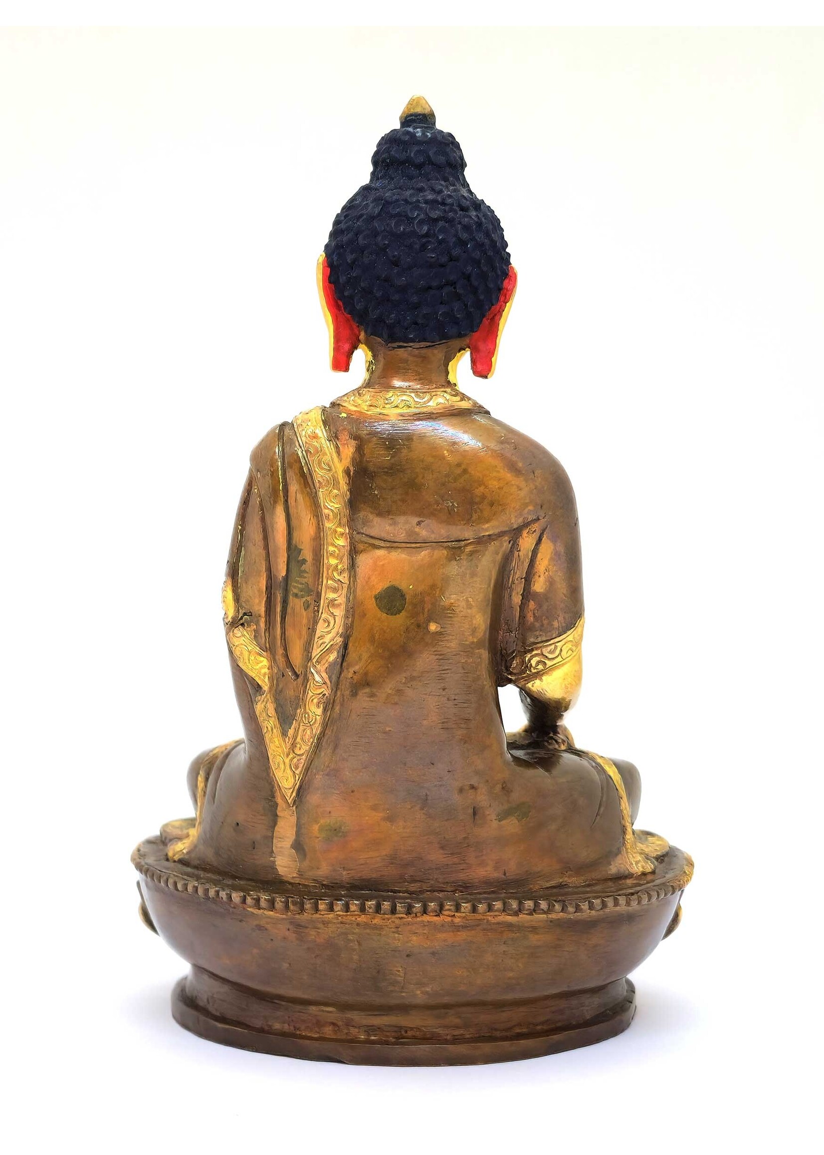 Statua tibetana del Buddha Shakyamuni, Fatta a mano in ottone e rame, parzialmente dorata, 15cm