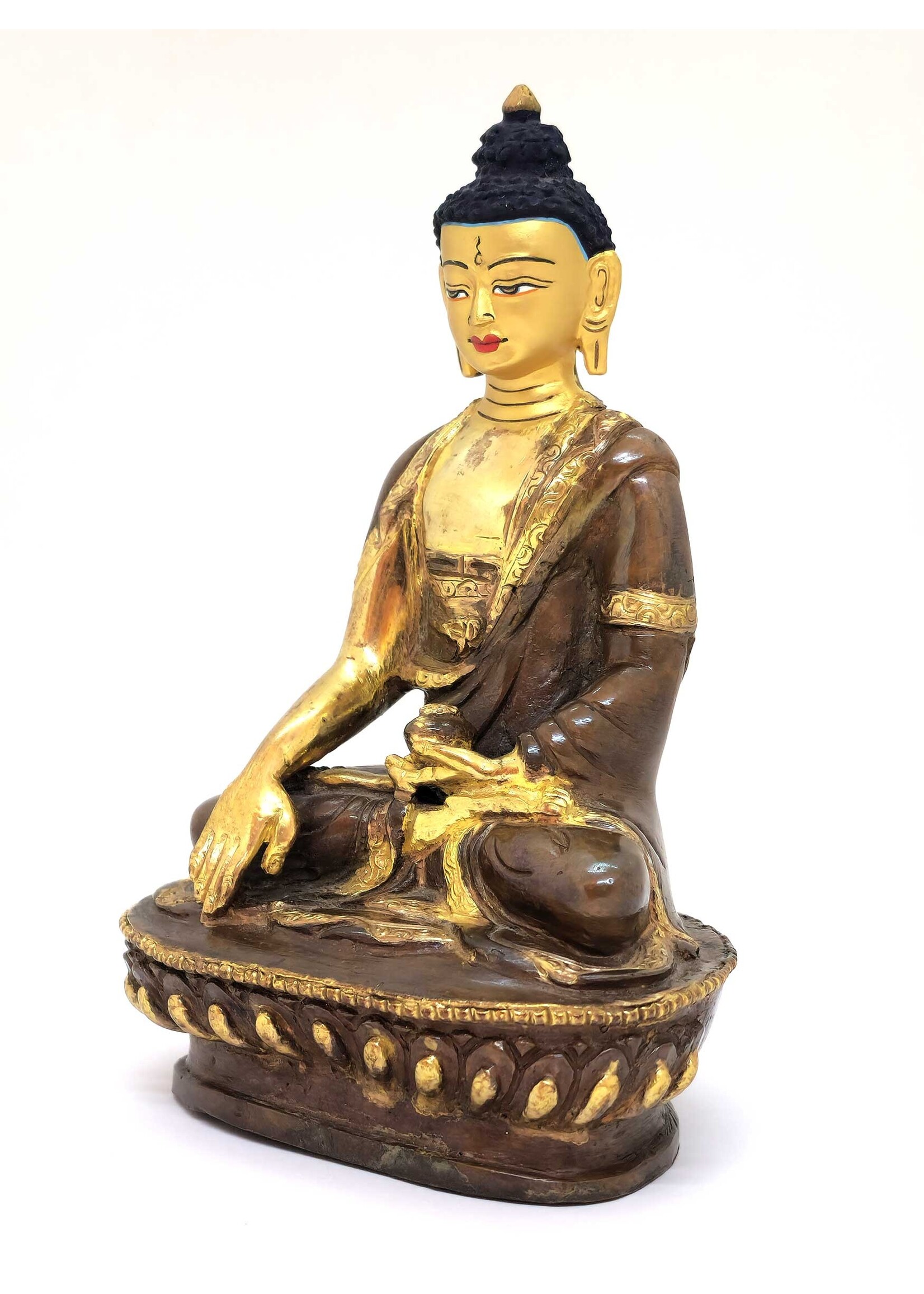 Statua tibetana del Buddha Shakyamuni, Fatta a mano in ottone e rame, parzialmente dorata, 15cm