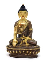 Statua tibetana del Buddha Shakyamuni, Fatta a mano in ottone e rame, parzialmente dorata, 15cm
