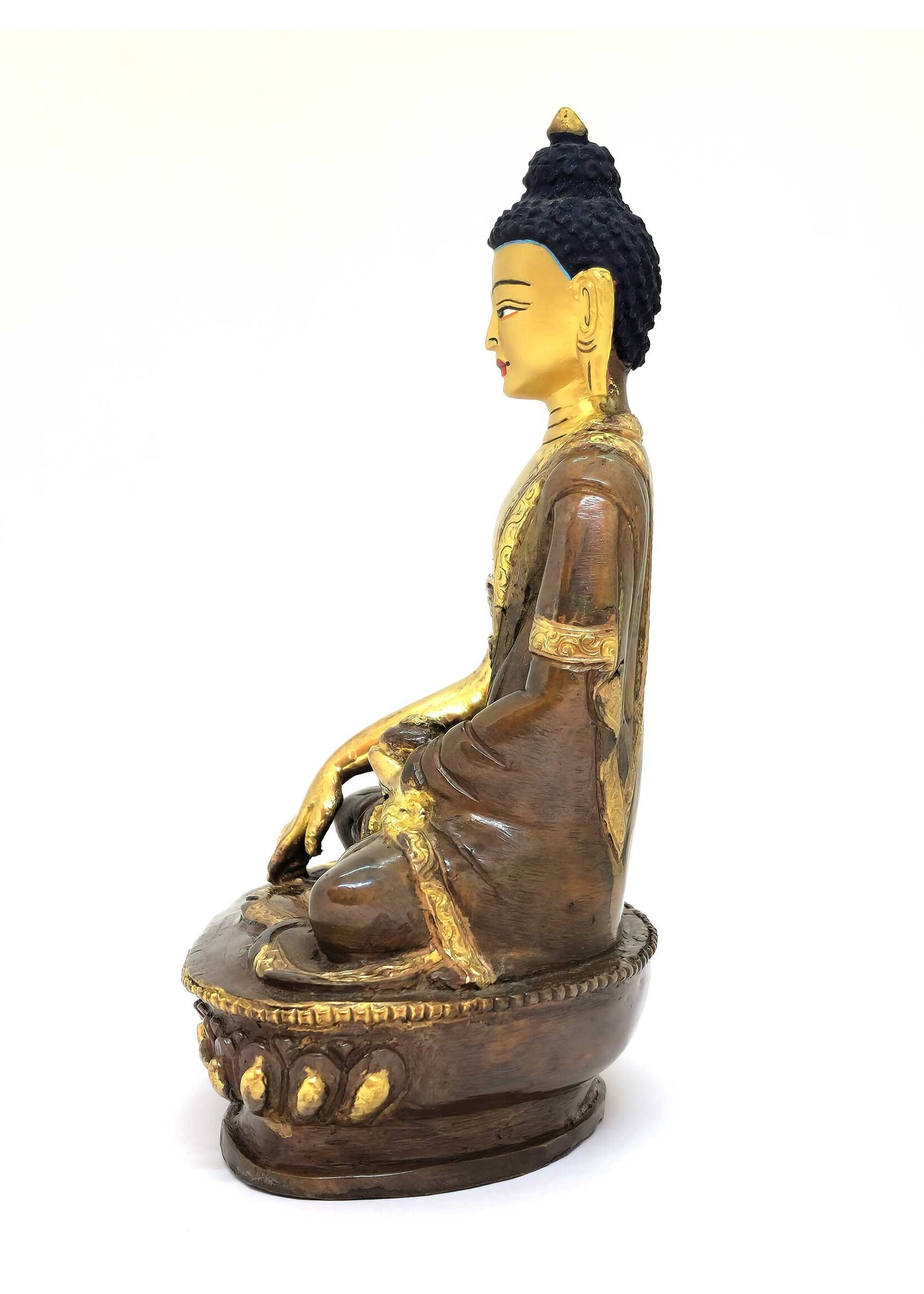Statua tibetana del Buddha Shakyamuni, Fatta a mano in ottone e rame, parzialmente dorata, 15cm