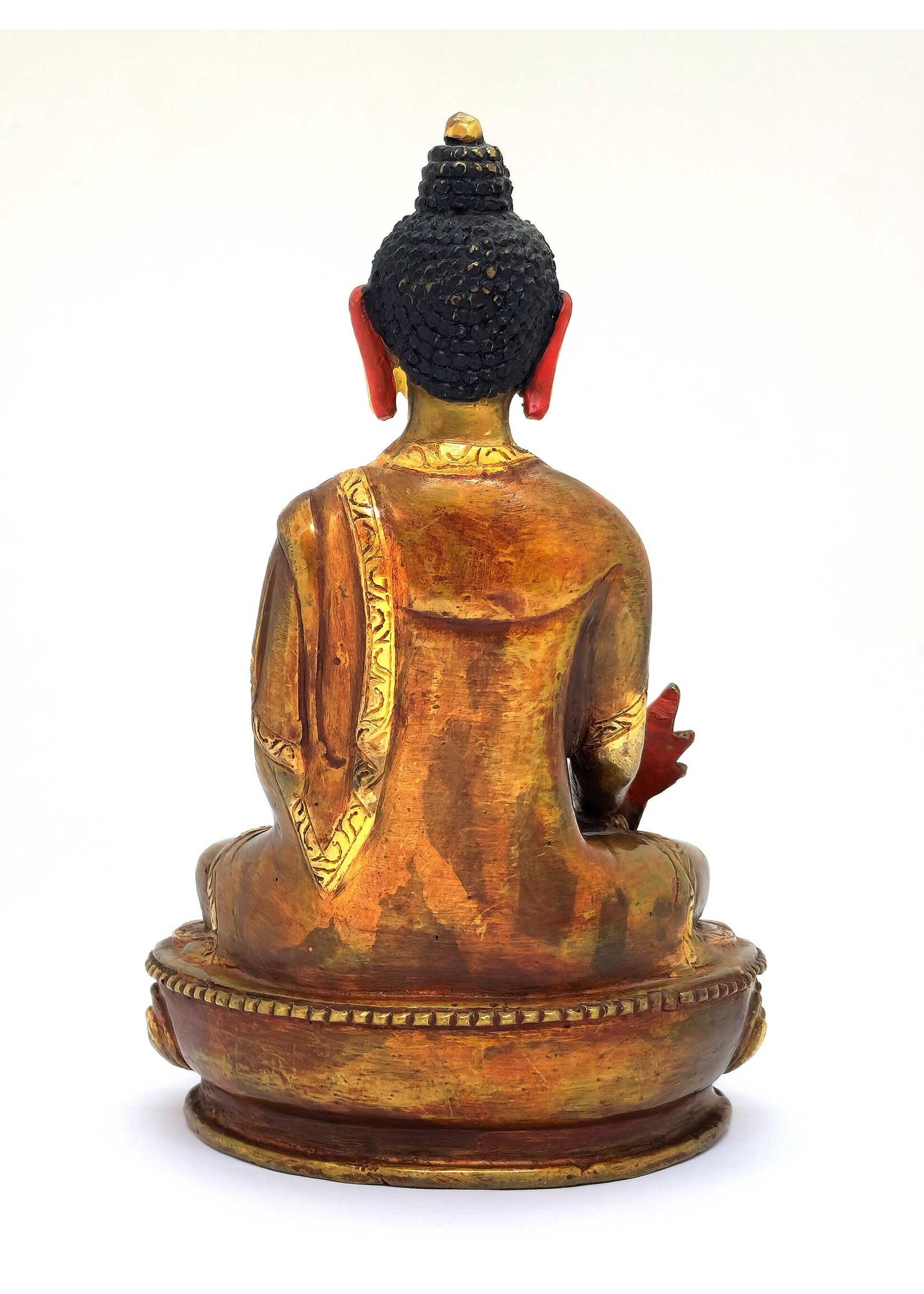 Statua tibetana del Buddha della Medicina, Fatta a mano in ottone e rame, parzialmente dorata, 15cm