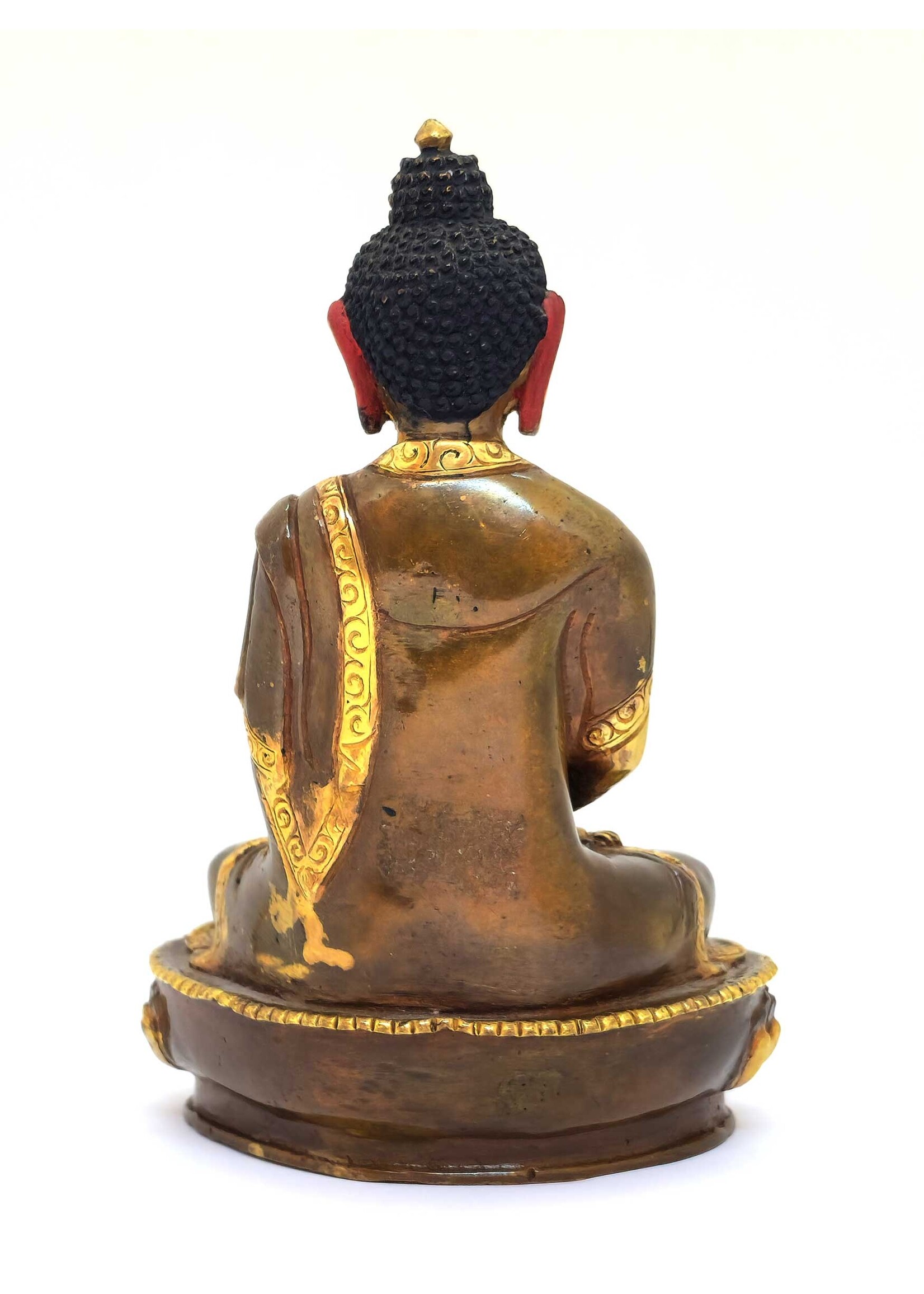Statue tibétaine du Bouddha Amitabha Öpakmé, Faite à la main en laiton et en cuivre, partiellement dorée, 14cm