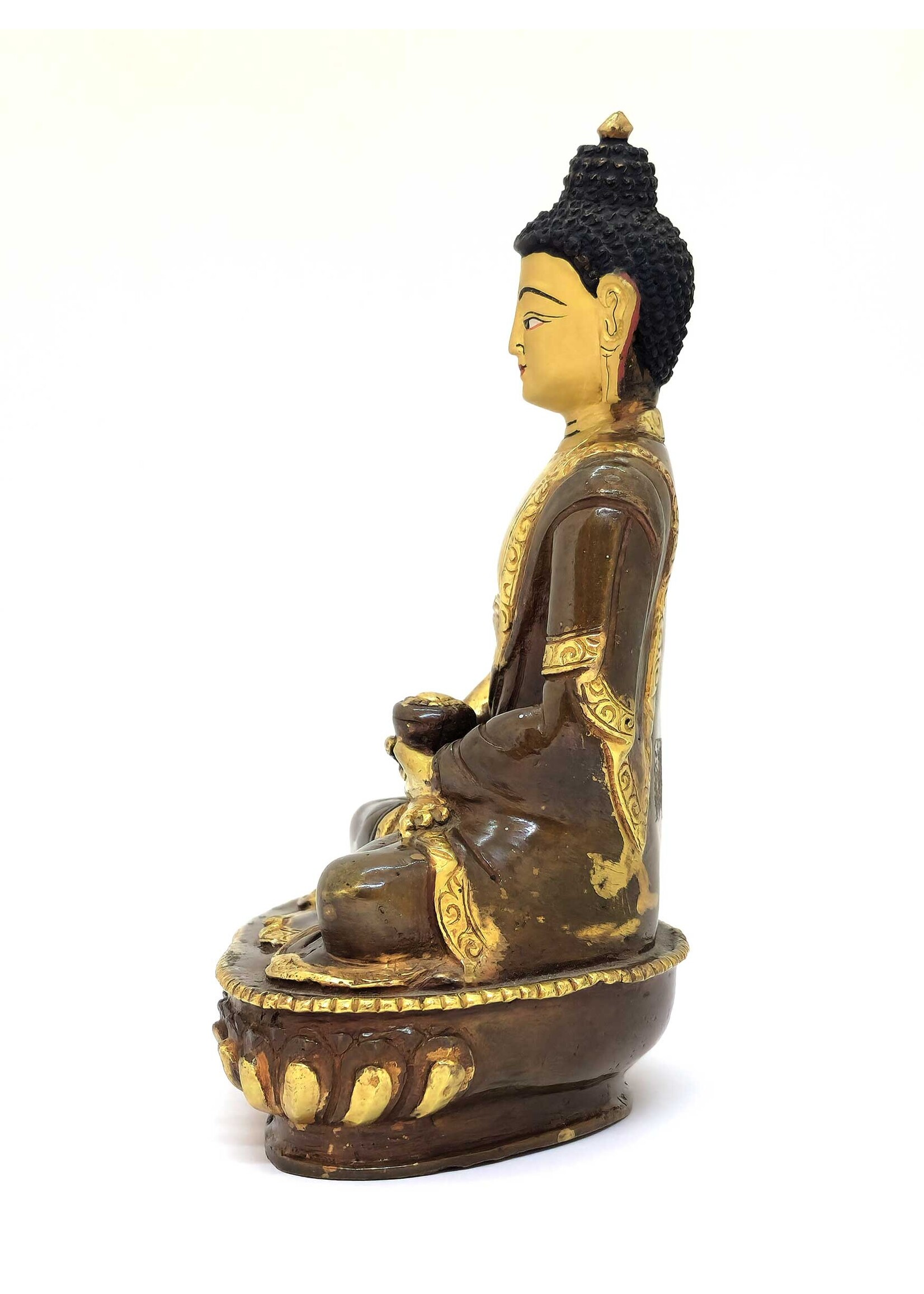 Statue tibétaine du Bouddha Amitabha Öpakmé, Faite à la main en laiton et en cuivre, partiellement dorée, 14cm