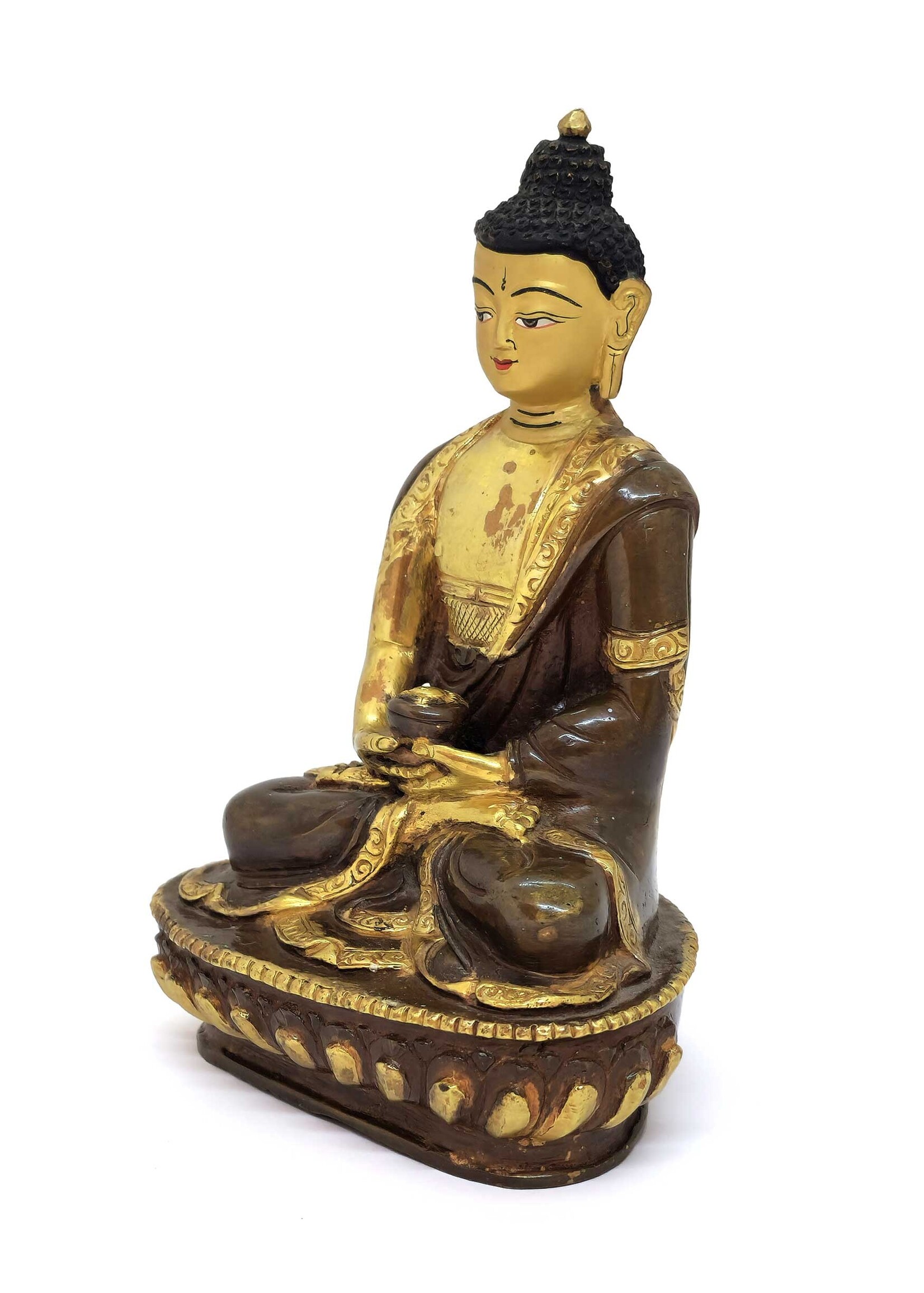 Tibetische Öpakmé Buddha Amitabha Statue, handgefertigt aus Messing und Kupfer, teils vergoldet, 14cm
