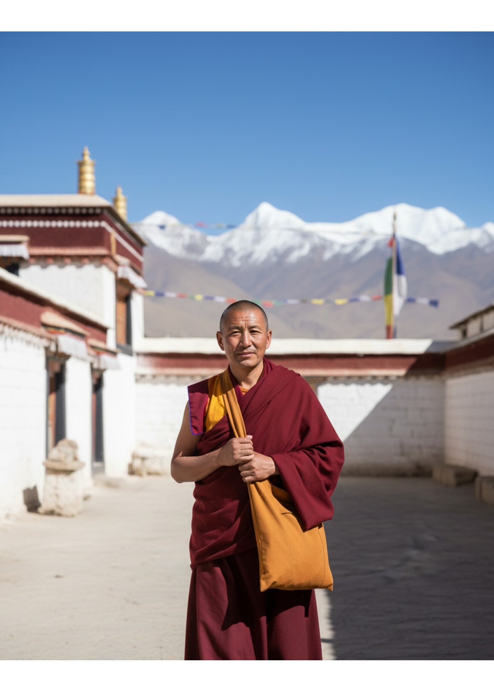 Tibetan Monk Bag Made of Cotton, Handmade in Nepal, Dark Yellow