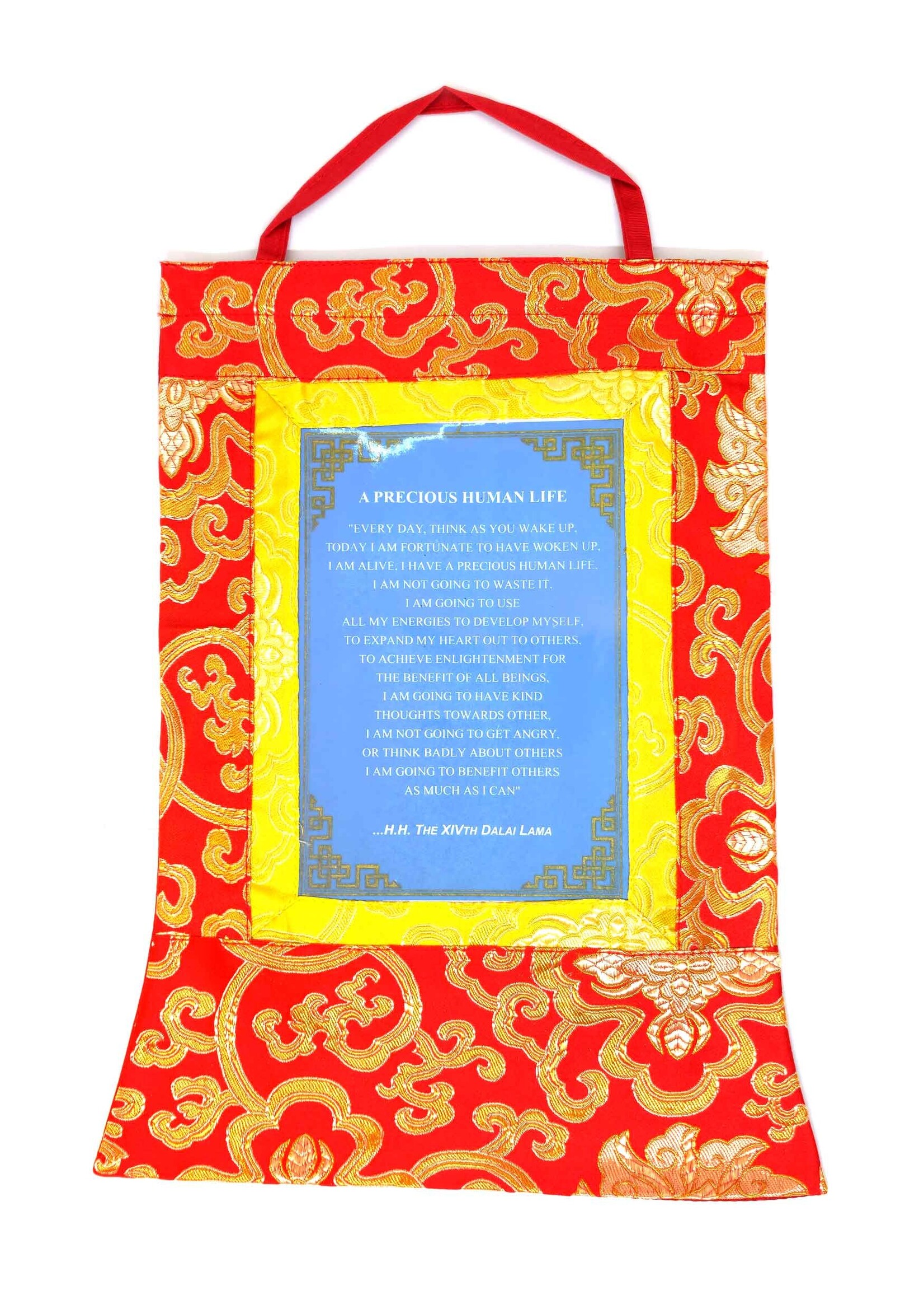 Thangka tibetana Dalai Lama Citazione "PRECIOUS HUMAN LIFE"