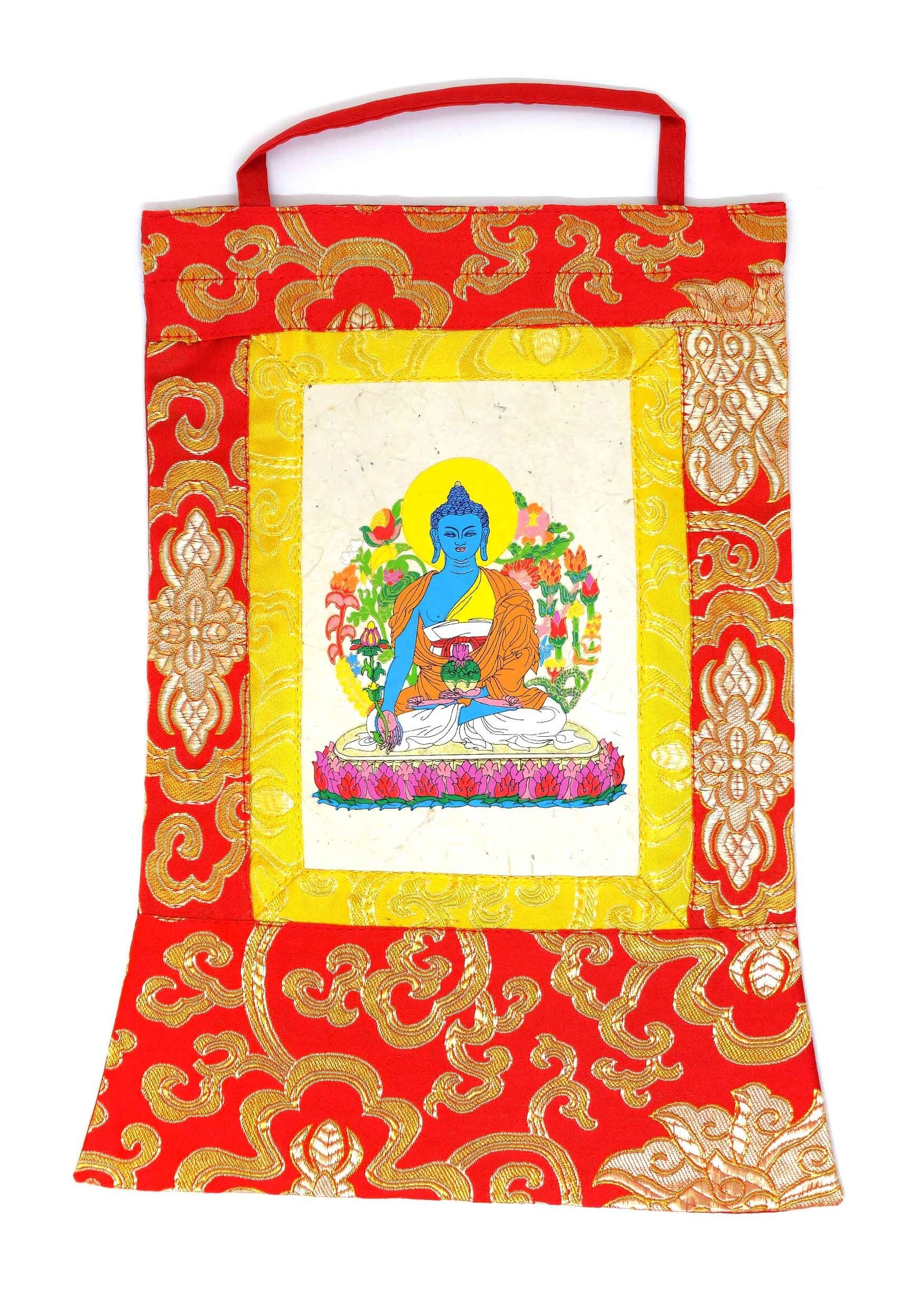 Tibetisches Thangka Medizin Buddha, handgedruckt auf Reispapier, mini
