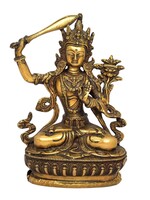 Tibetische Manjushri Statue handgefertigt aus Messing und Bronze, 22 cm