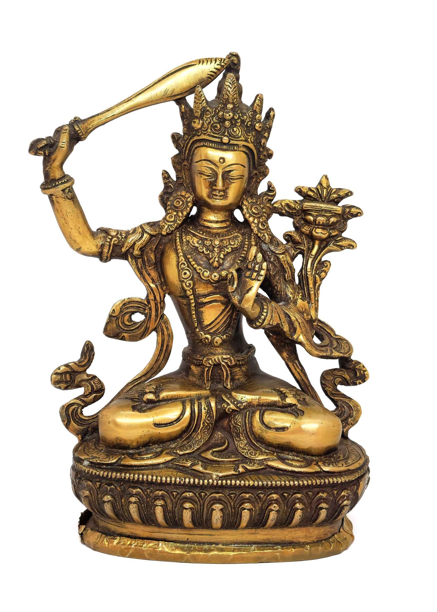 Tibetische Manjushri Statue handgefertigt aus Messing und Bronze, 22 cm