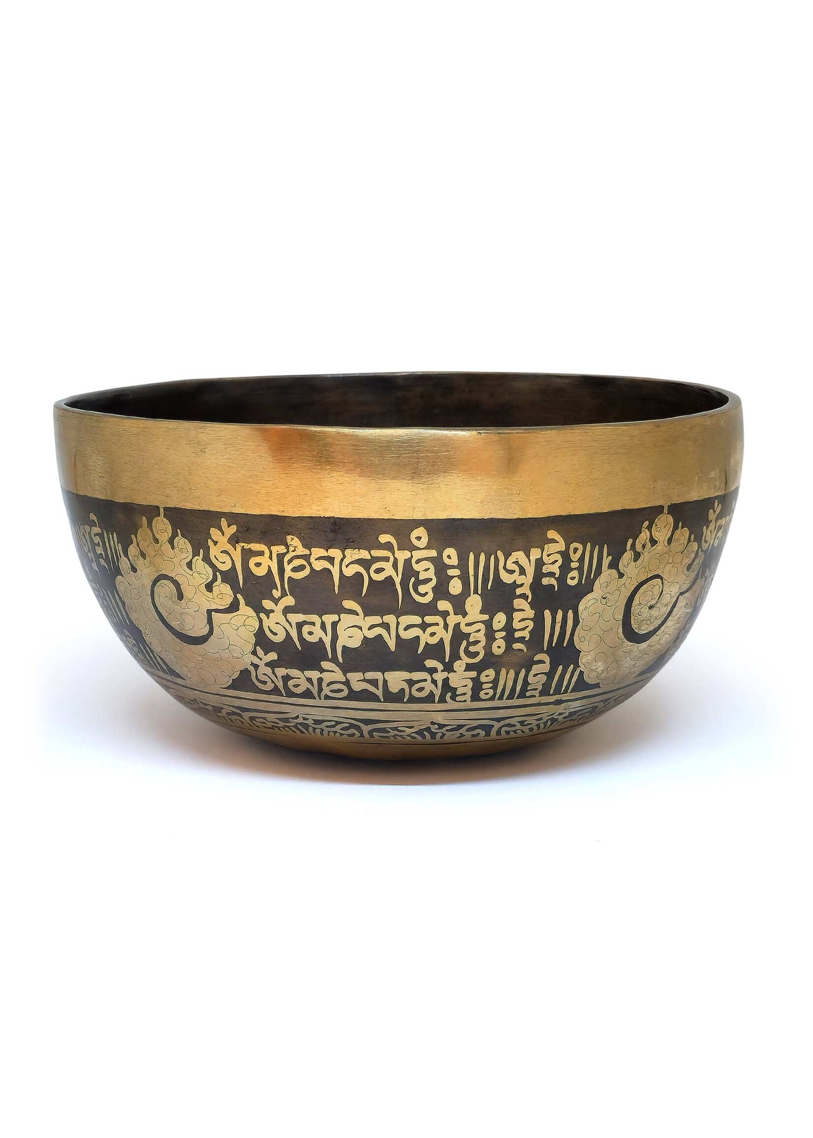 Bol Chantant Tibétain Artisanal "Om Mani Padme Hum" Mantra, Set 3 Pièces, Ø 14cm, 630–670g