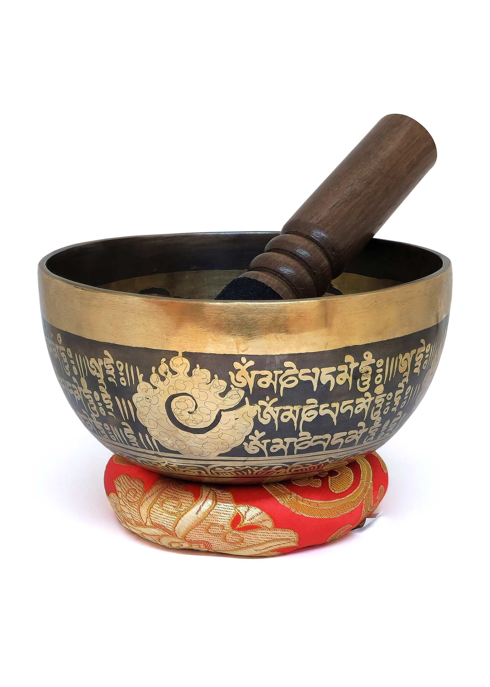 Campana Tibetana Artigianale "Om Mani Padme Hum" Mantra, Set 3 Pezzi, Ø 14cm, 630–670g