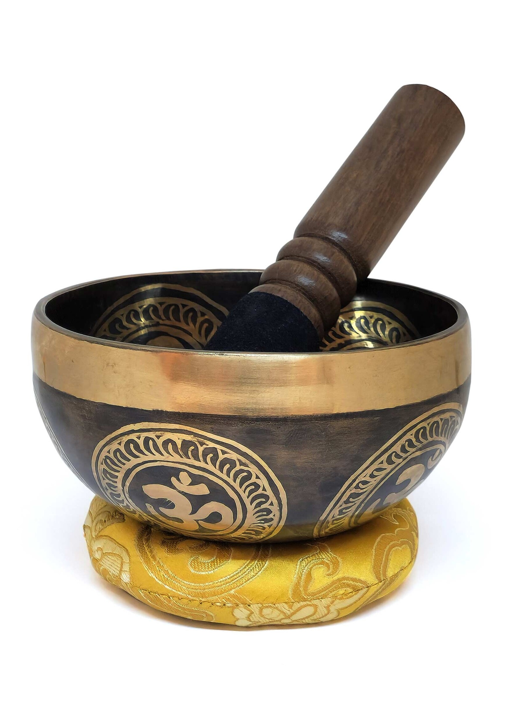 Tibetan Handcrafted Singing Bowl "Om", 3-Piece Set, Ø 13cm, 465g