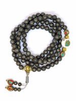 Rosario Tibetano Mala Pietra Pirite, 108 Perle, Conchiglia Om