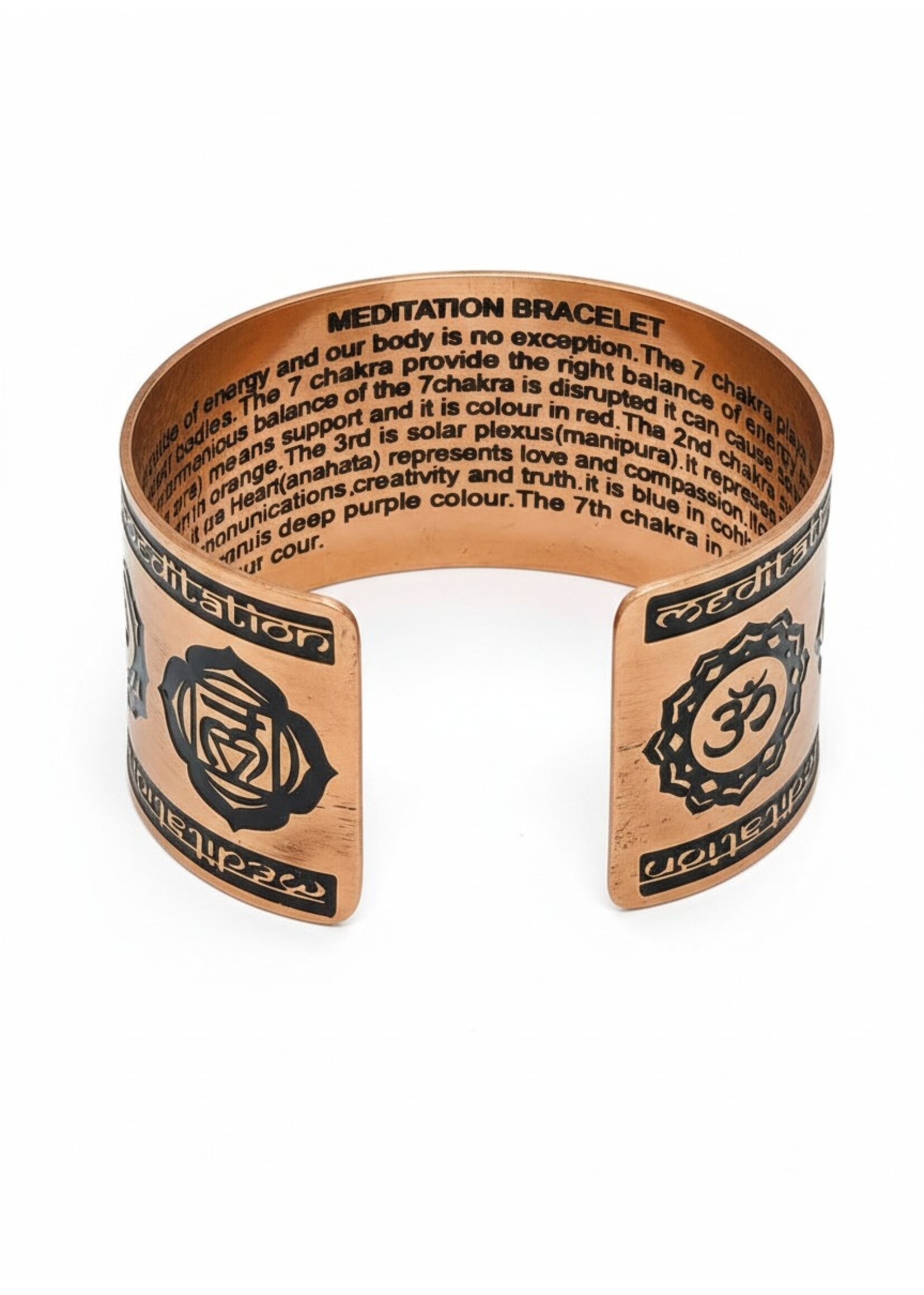Bracelet Manchette Cuivre Sept Chakras Artisanal, Ajustable
