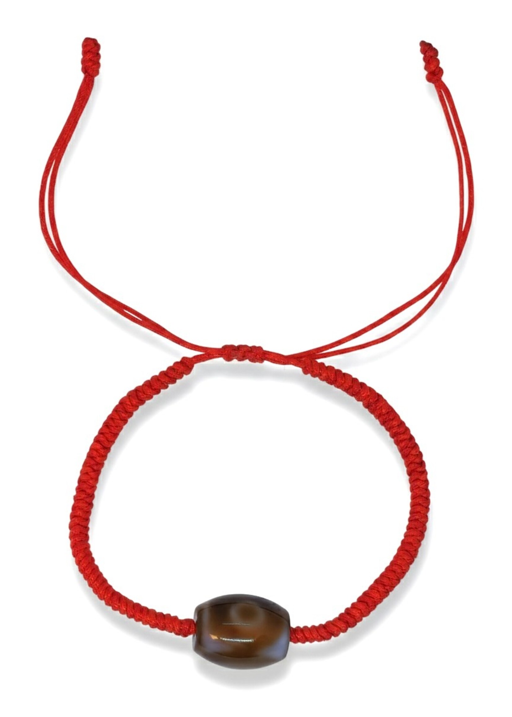 Bracelet Porte-Bonheur Tibétain Rouge Perle Dzi Tressé Main