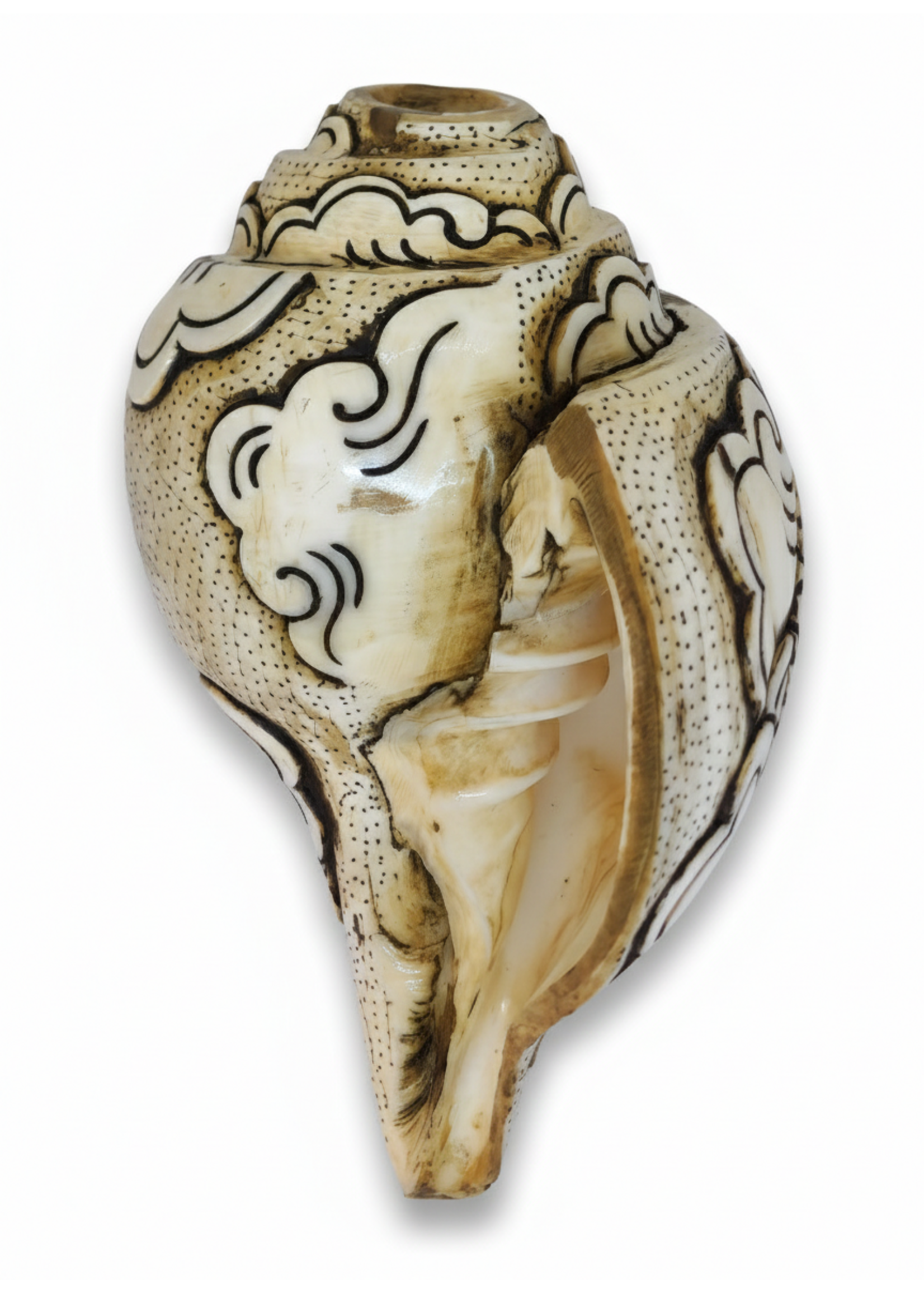 Tibetan Carved Double Dorje Conch Trumpet Dung-Kar