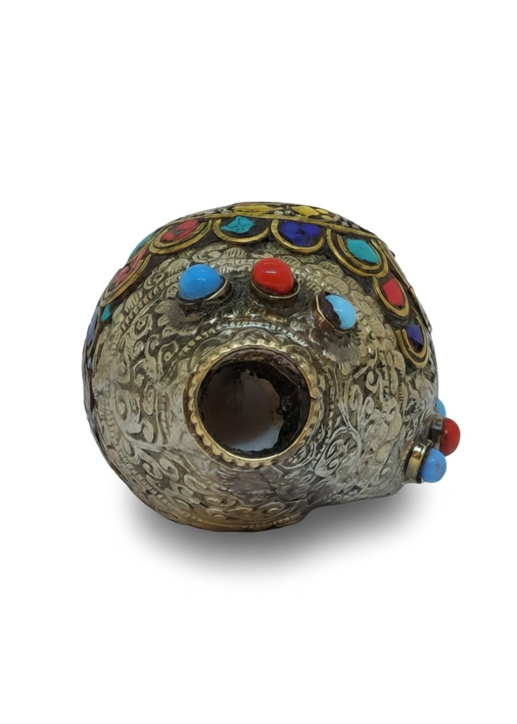 Tibetan Mantra Conch Trumpet Shankha with Gemstones