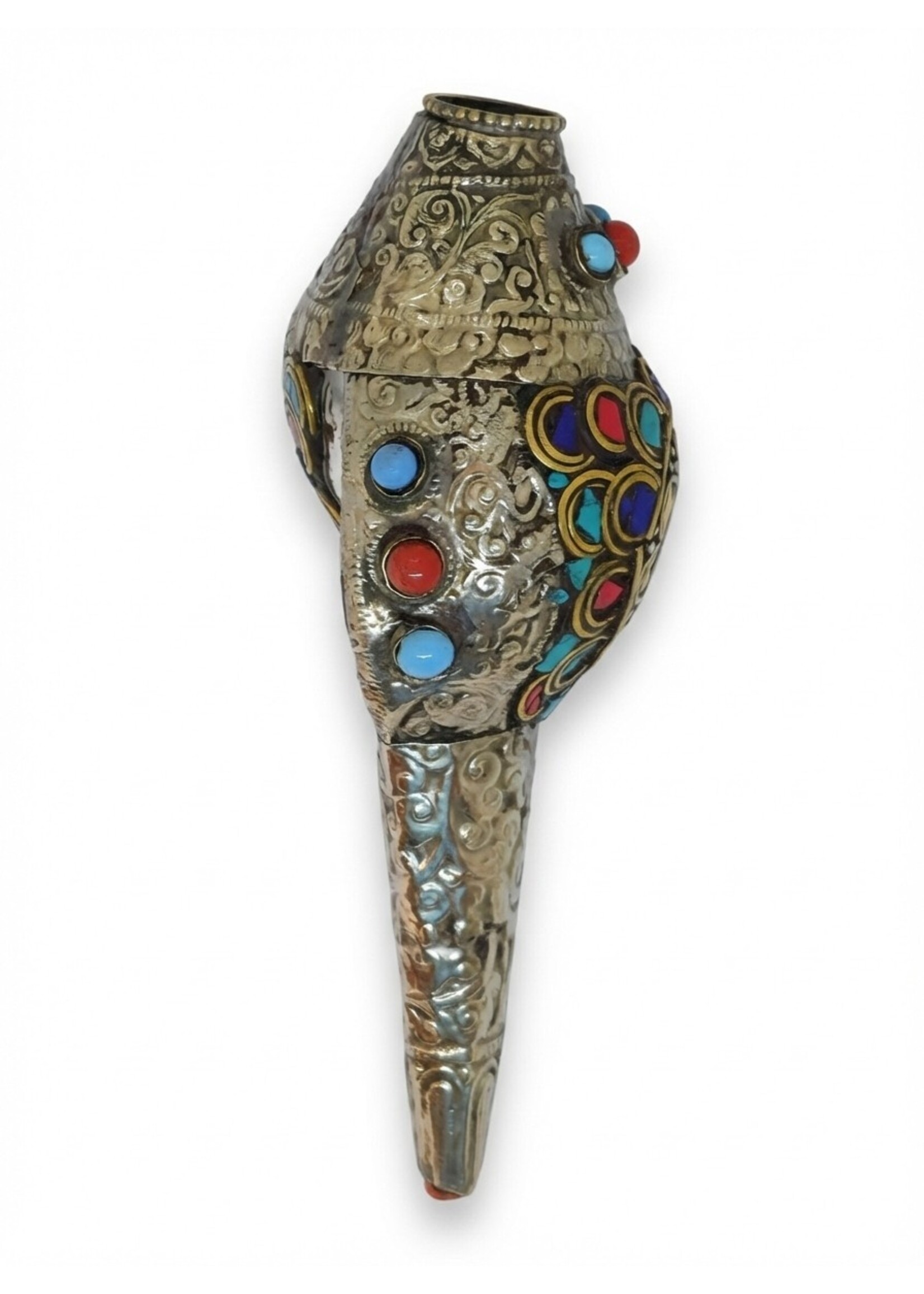 Tibetan Mantra Conch Trumpet Shankha with Gemstones
