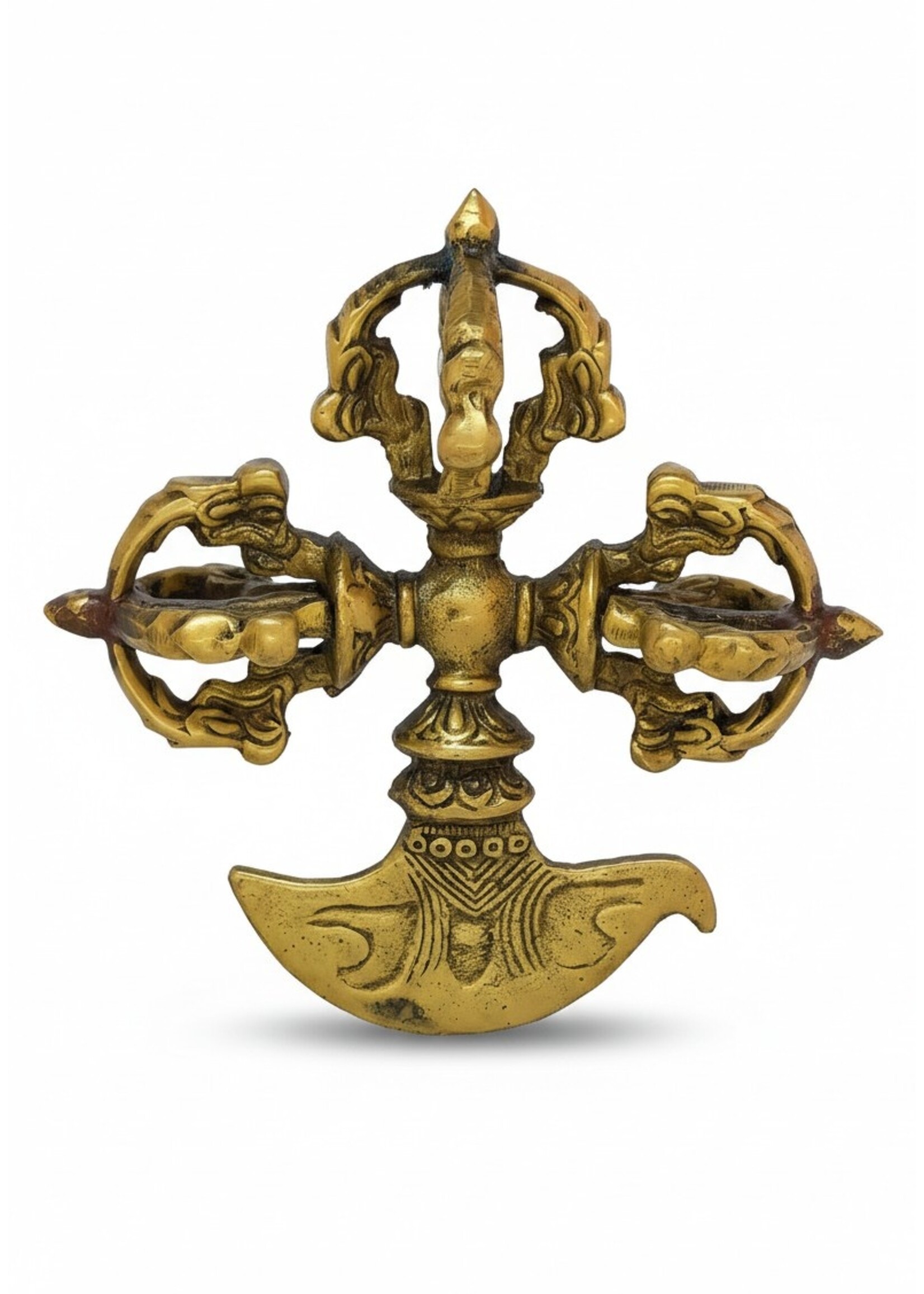 Kartika tibetano Coltello rituale Doppio Dorje in ottone