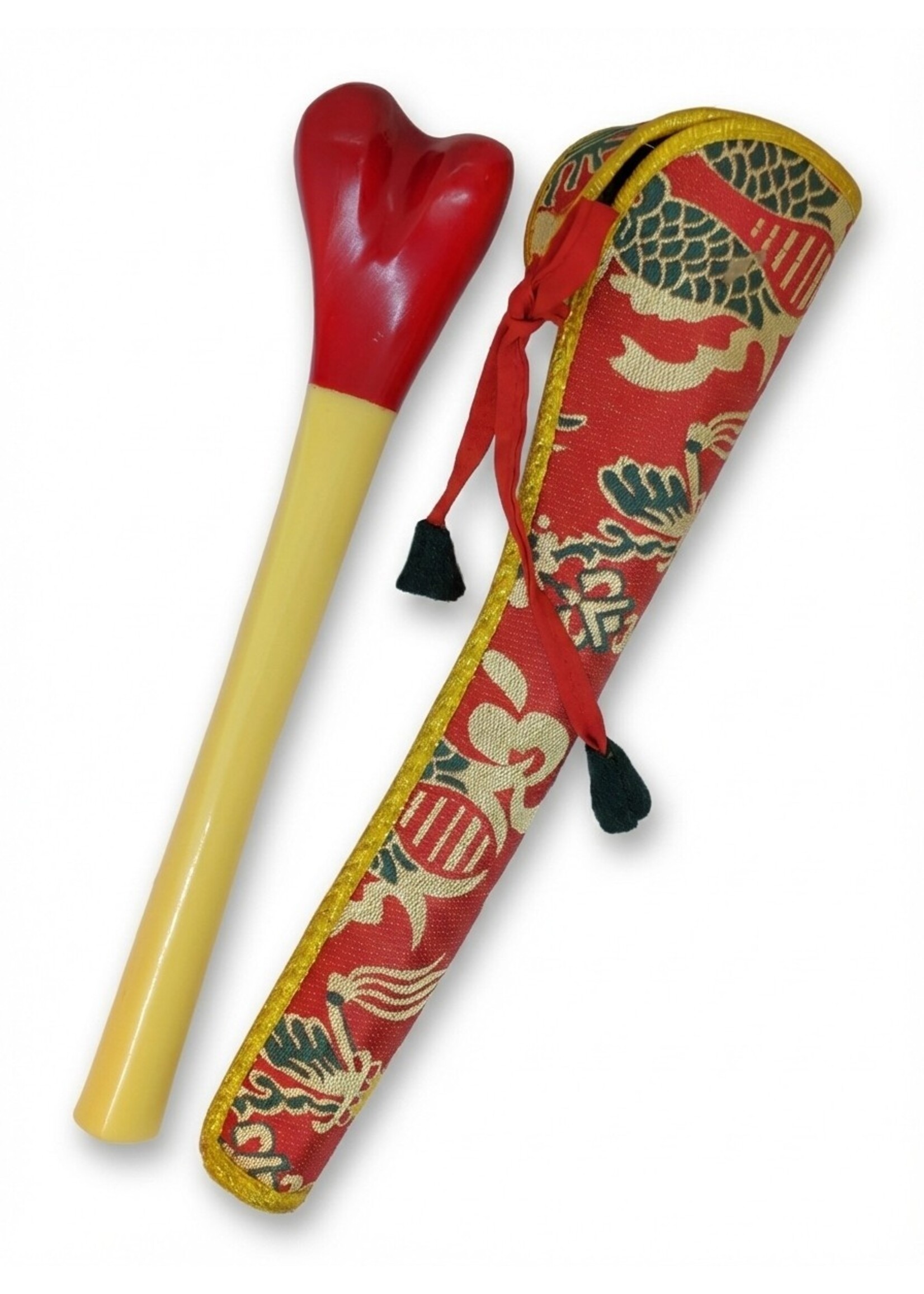 Tibetisches Kangling Ritualhorn aus Harz mit Brokatetui