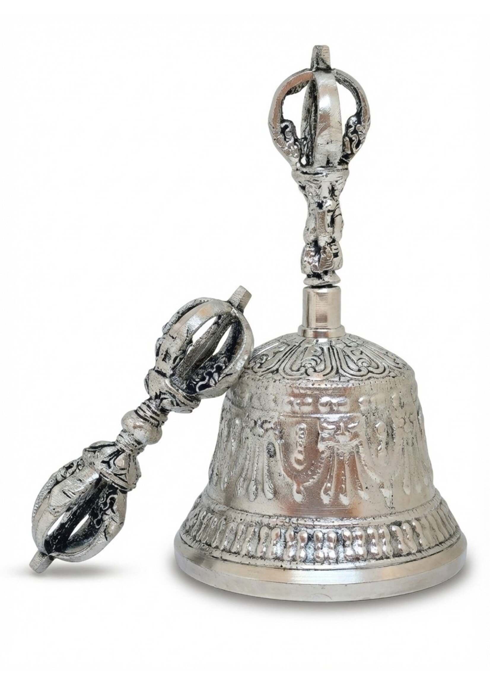 Tibetisches Glocke Dorje Set versilbert Messing