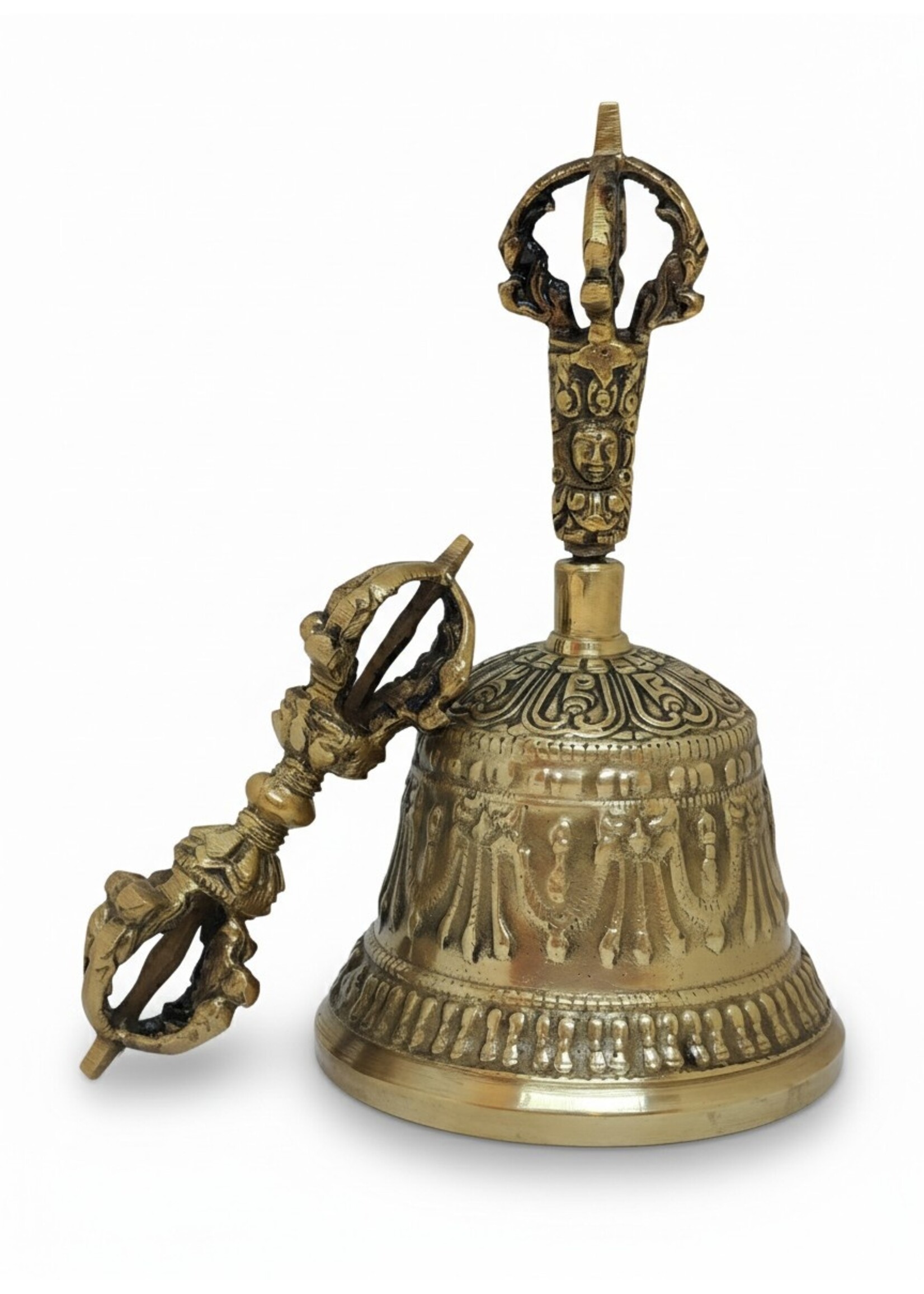 Tibetan Brass Bell & Dorje Set, 15cm