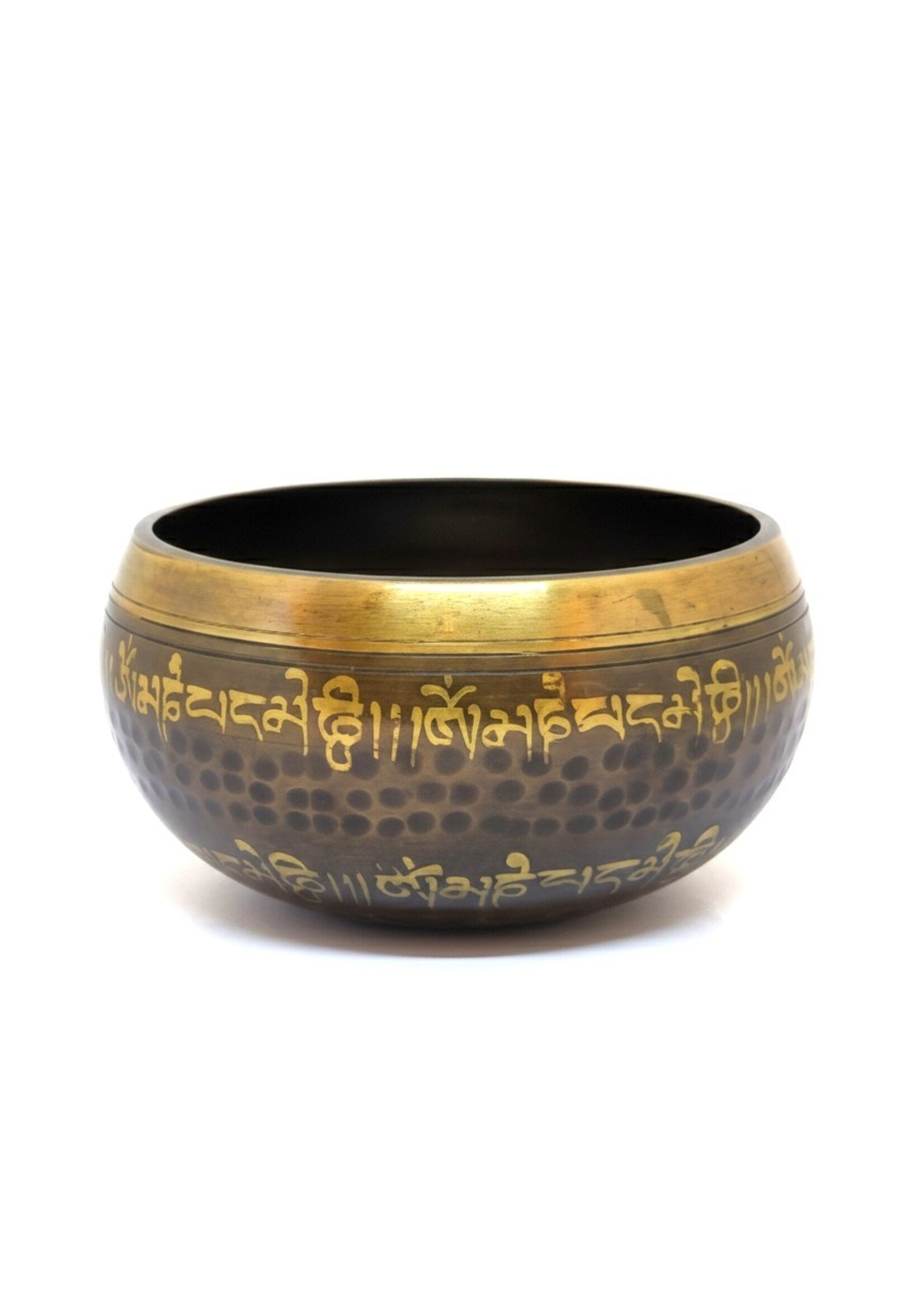 Campana tibetana Set 3 pezzi ottone Mantra Om Mani Padme Hum, Ø 11cm, 490g