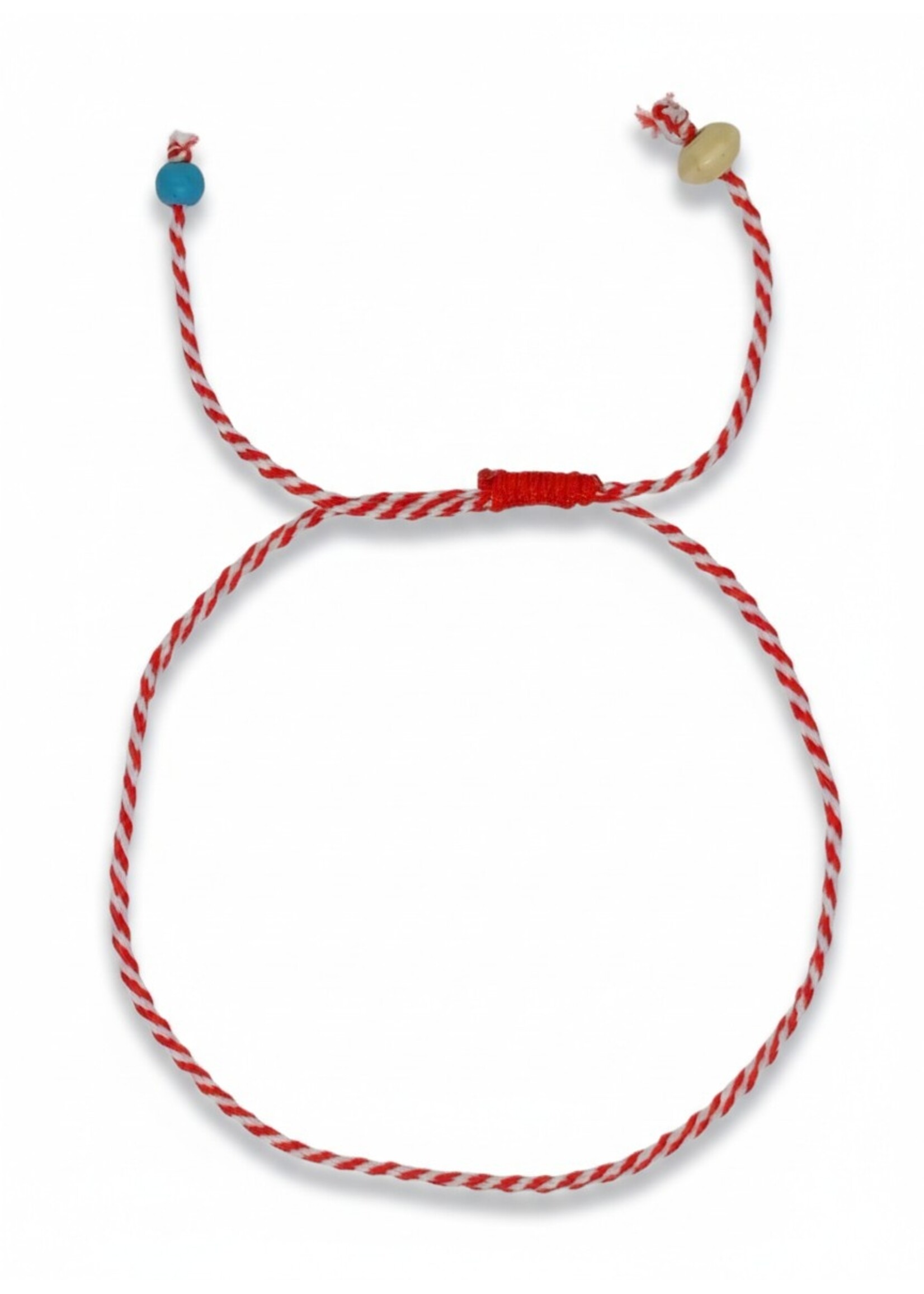 Bracciale portafortuna tibetano cordino rosso e bianco fatto a mano regolabile