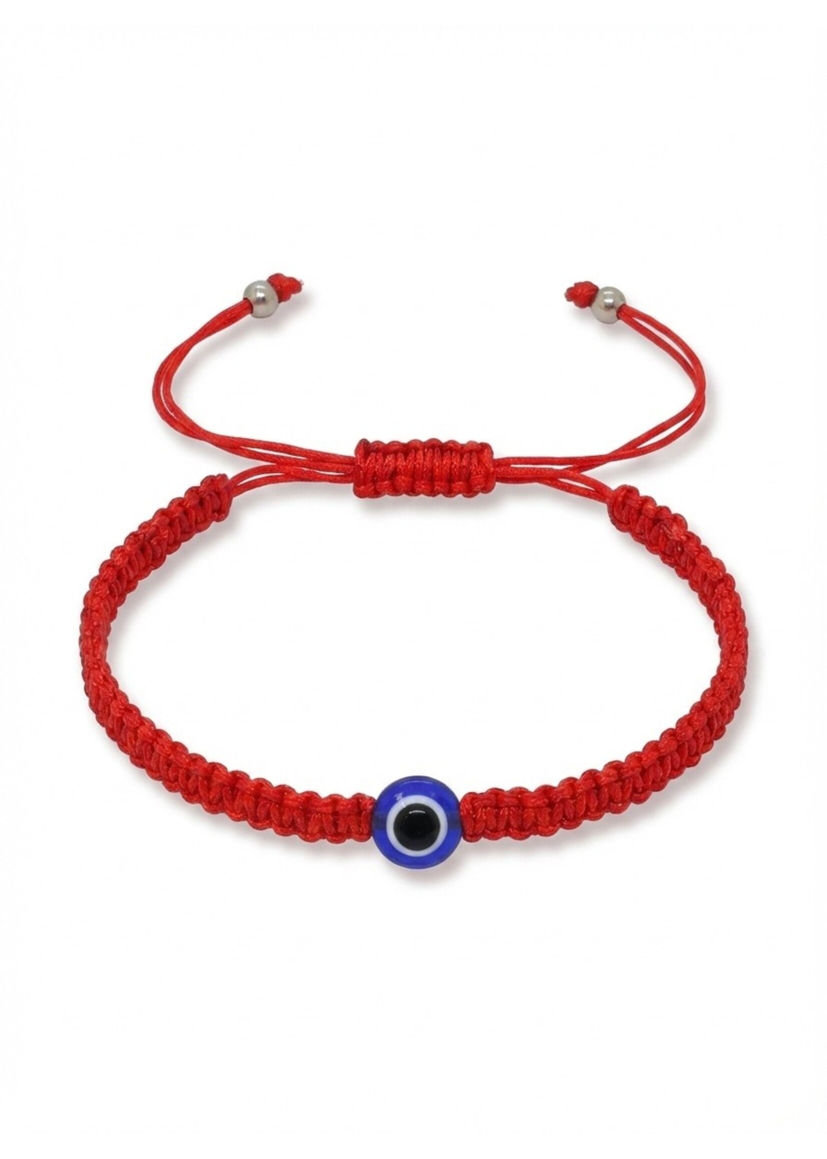 Bracelet porte-bonheur tibétain rouge tressé main avec symbole œil ajustable