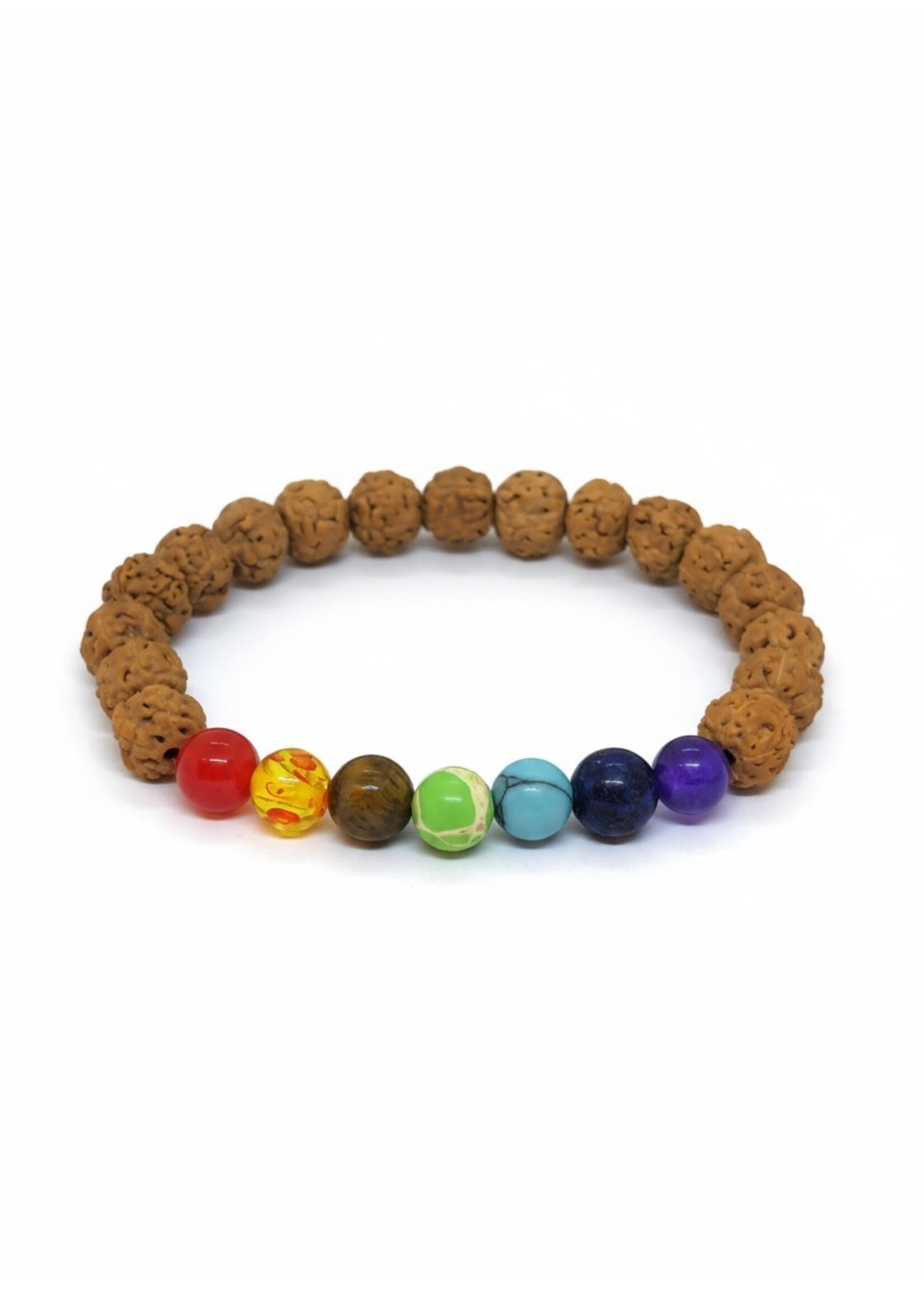Rudraksha Armband mit 7 Chakra-Steinen elastisch, 9mm