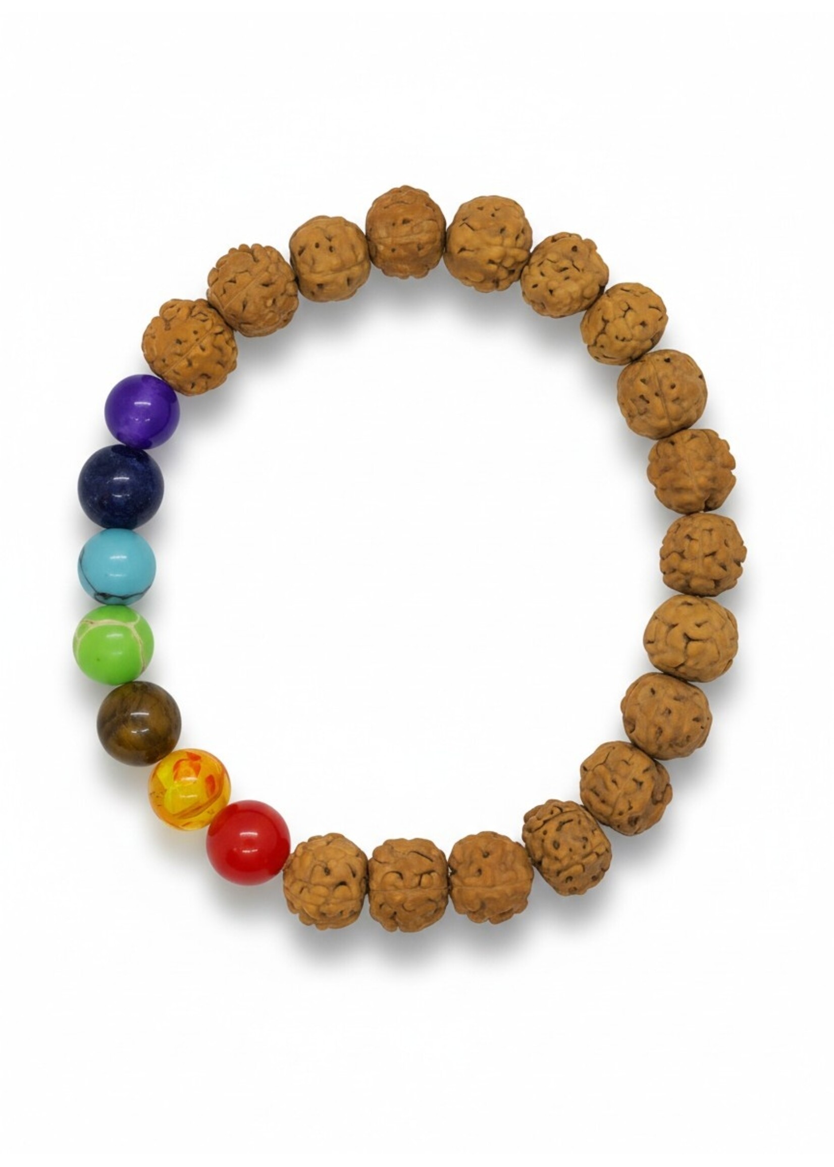 Rudraksha Bracelet with 7 Chakra Stones Elastic, 9mm